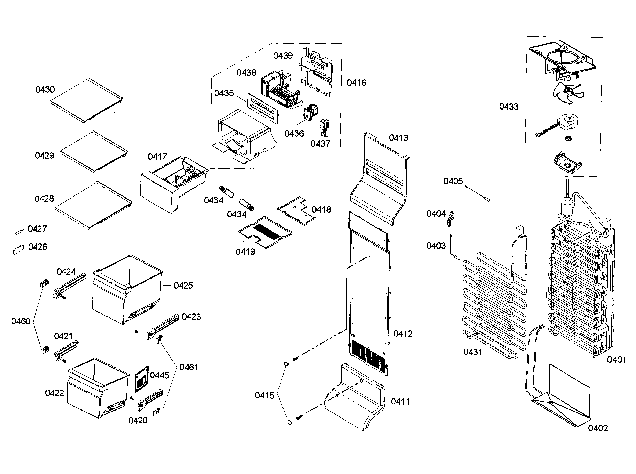 Bosch B22CS50SNB/04 freezer assy diagram