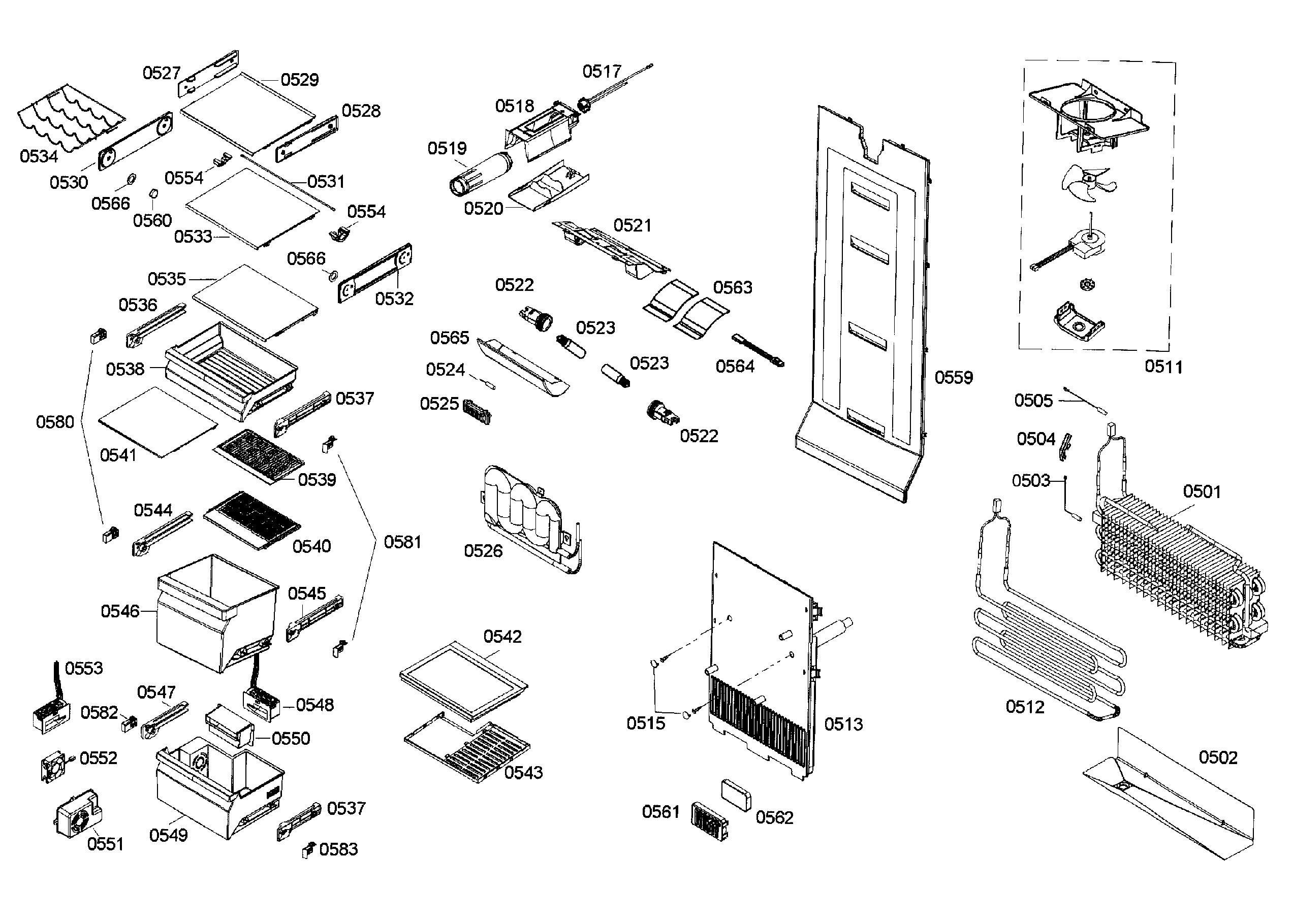 Bosch B22CS50SNB/05 refrigerator assy diagram