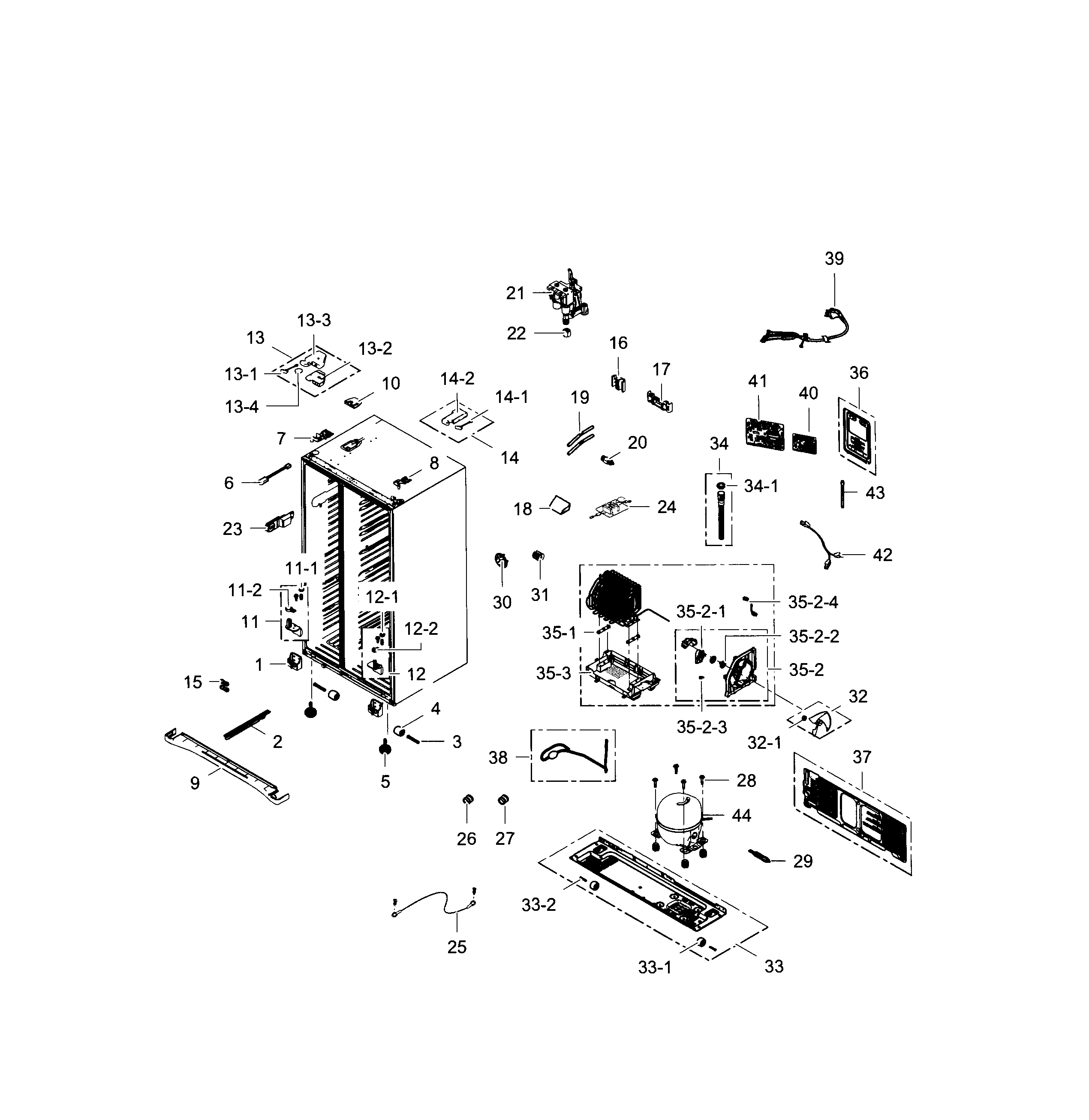 Samsung RS25H5121SR/AA-00 cabinet diagram