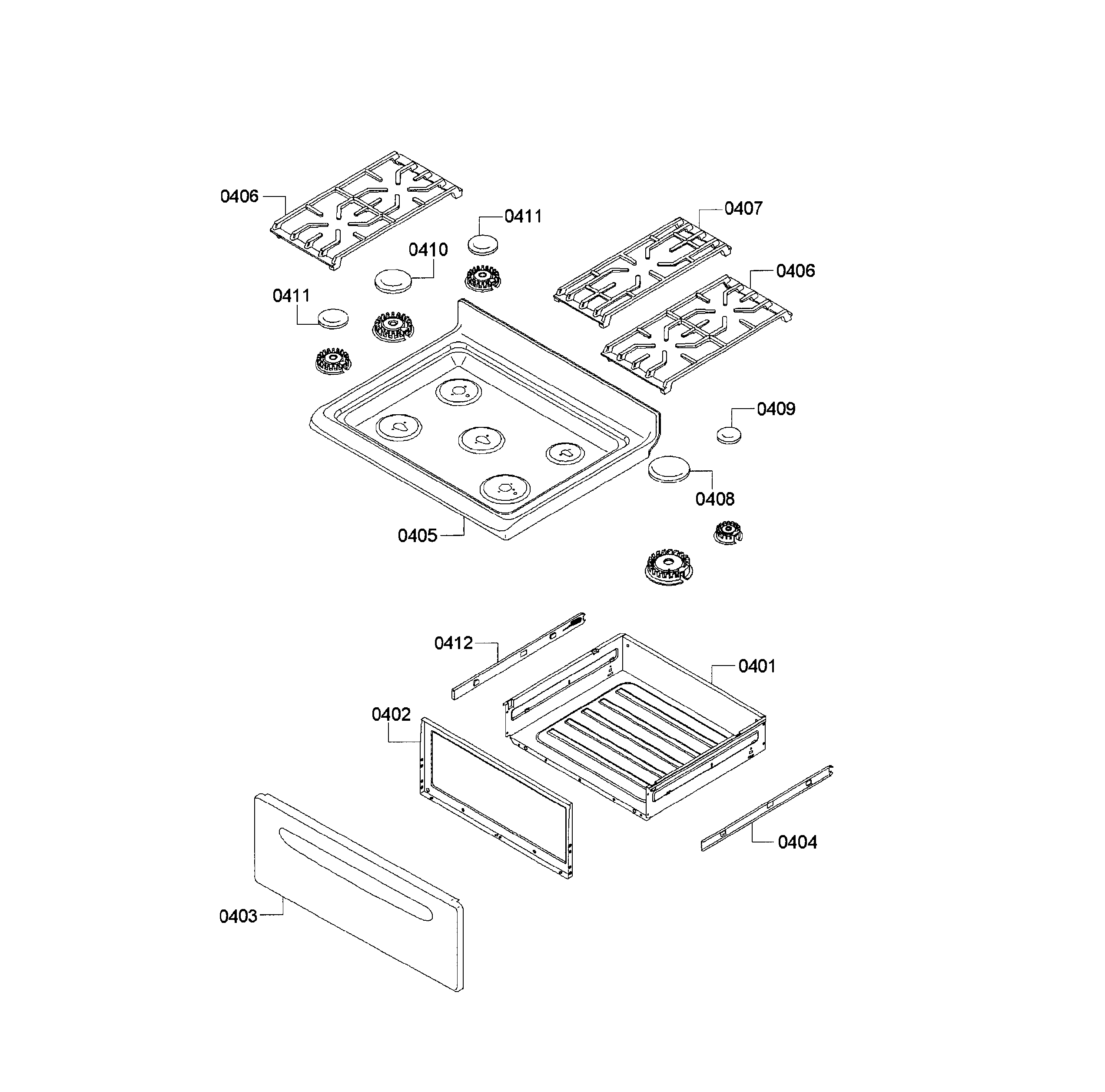 Bosch HGS3023UC/08 cooktop & drawer diagram