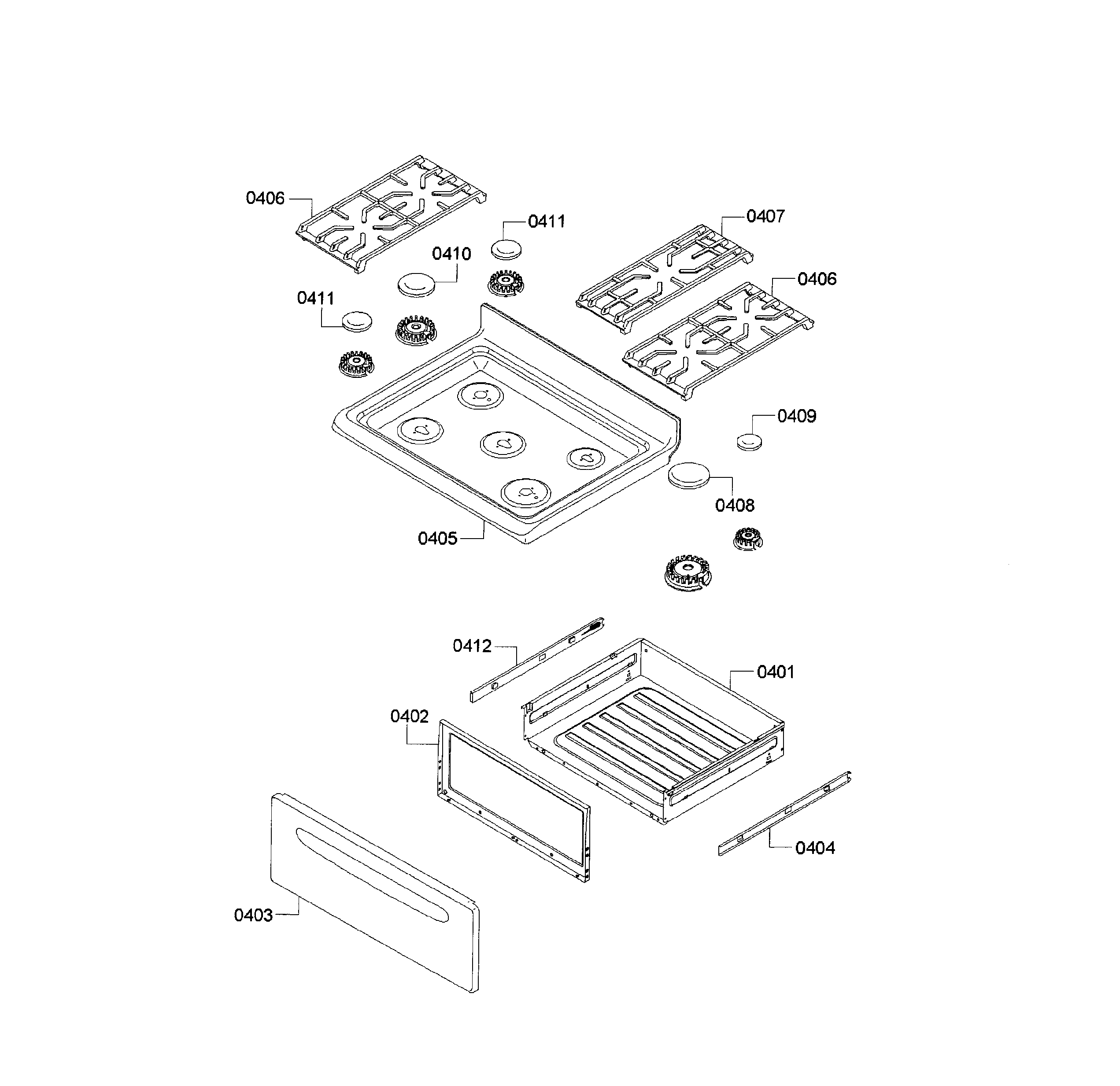 Bosch HGS3023UC/09 cooktop & drawer diagram
