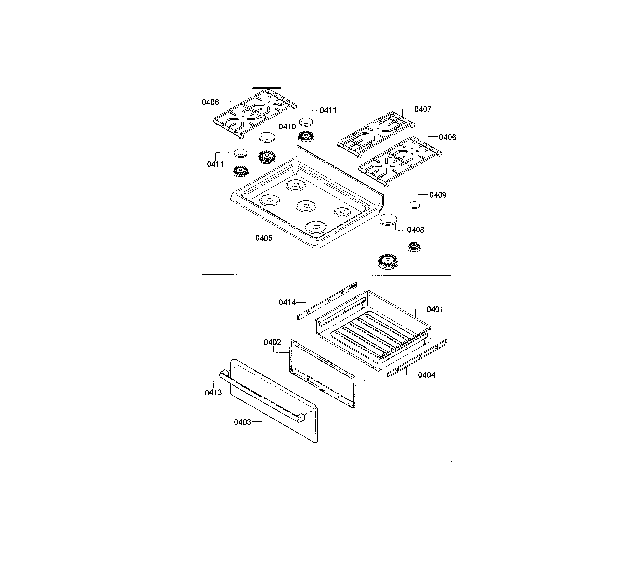 Bosch HGS3053UC/11 burners & drawer diagram