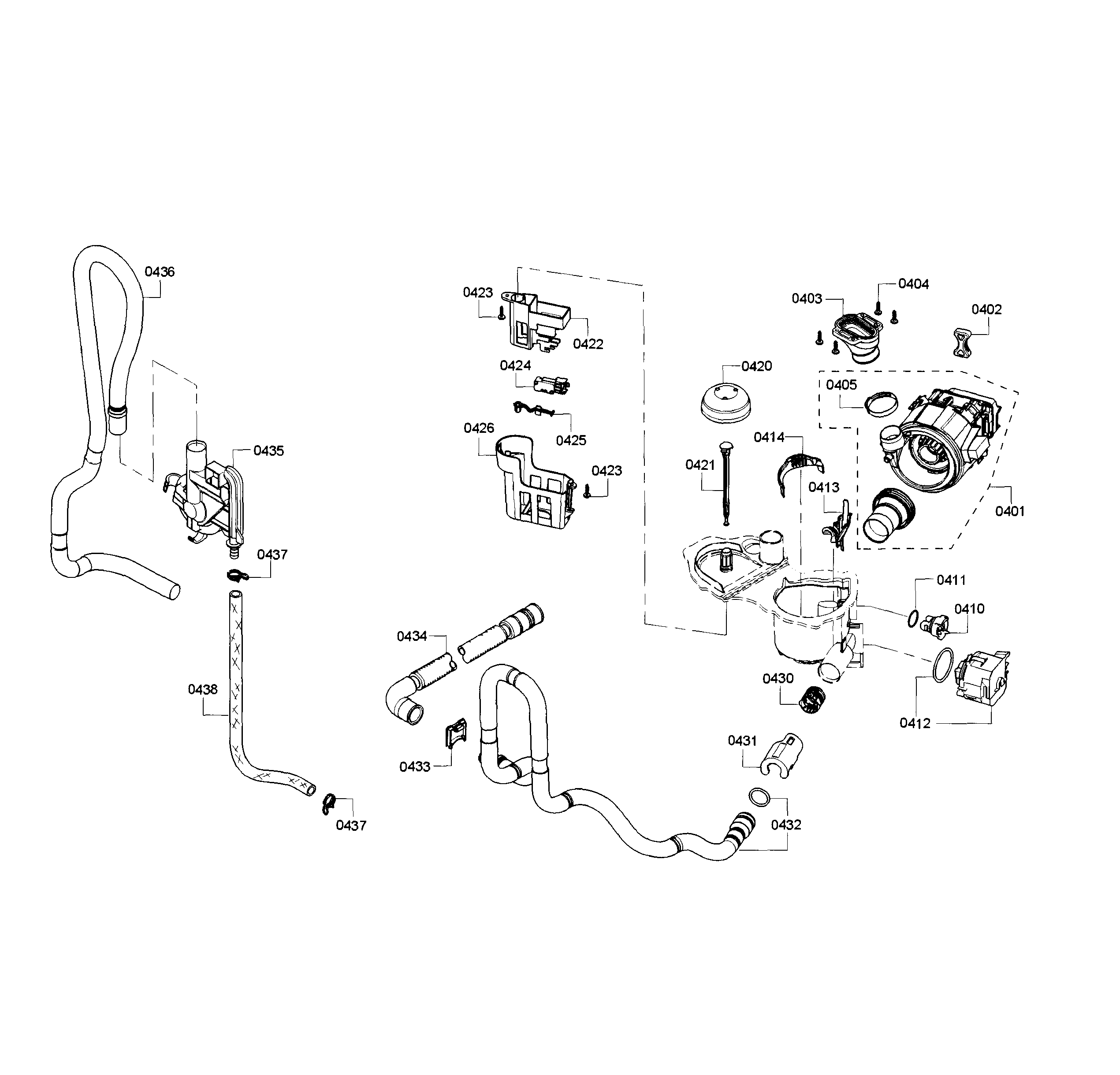 Bosch SHX3AR72UC/10 valve/pipe assy diagram