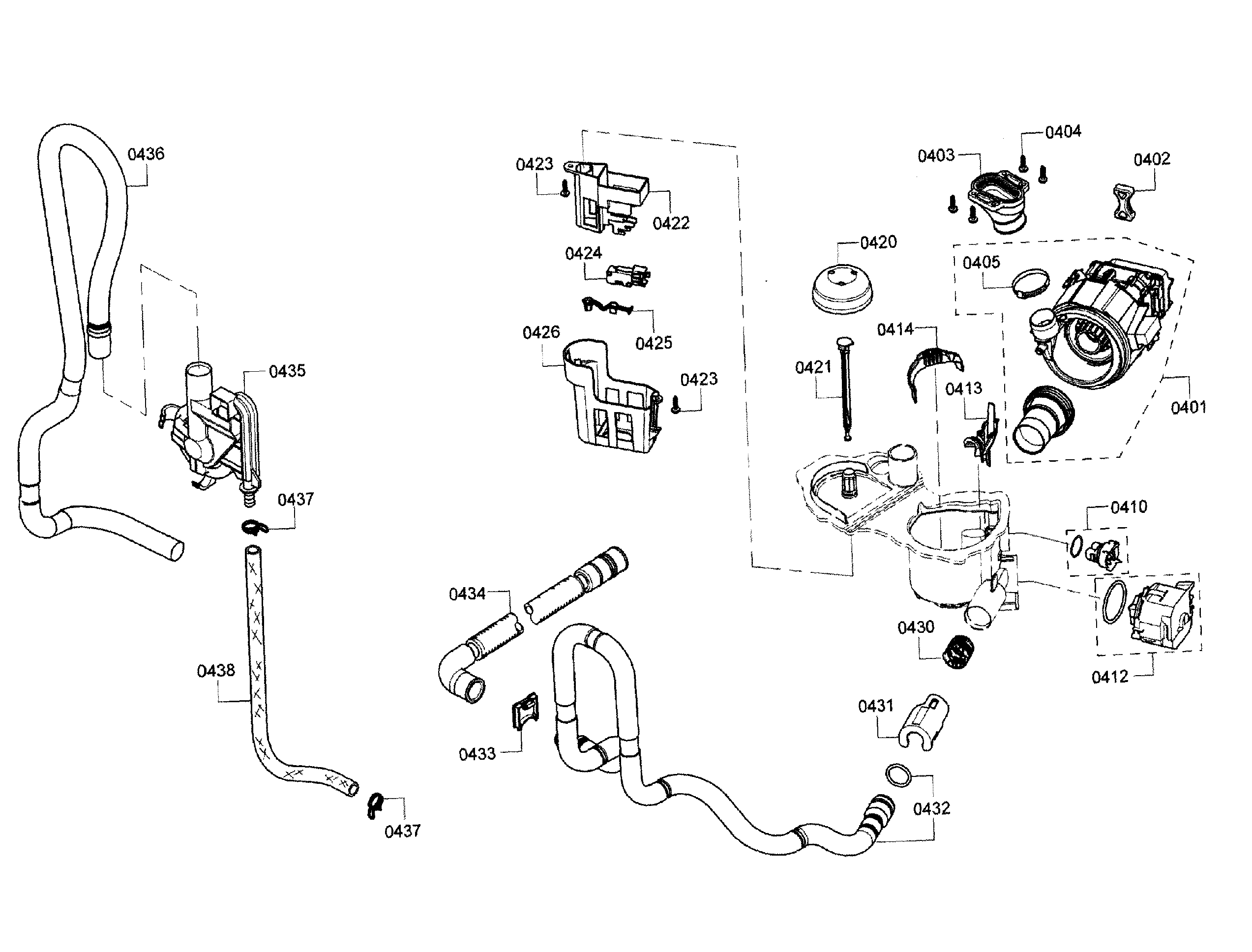 Bosch SHX3AR72UC/14 valve/pipe assy diagram