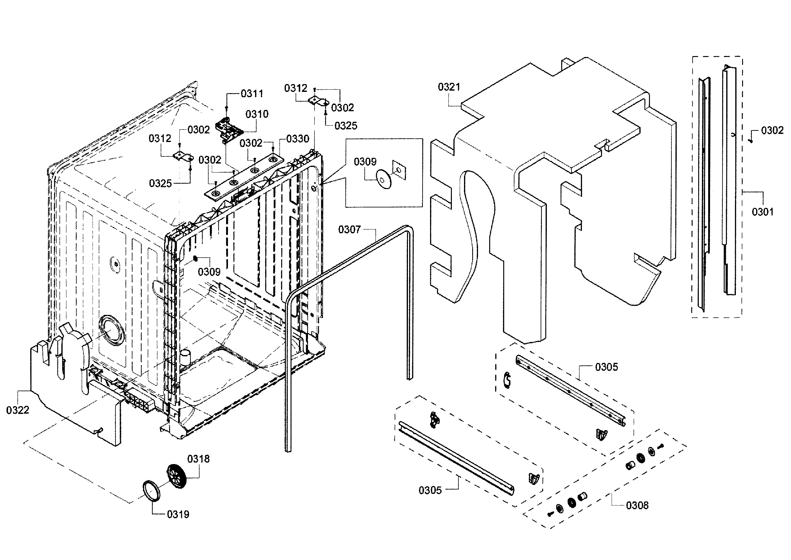 Bosch SHX3AR55UC/16 frame & cavity diagram