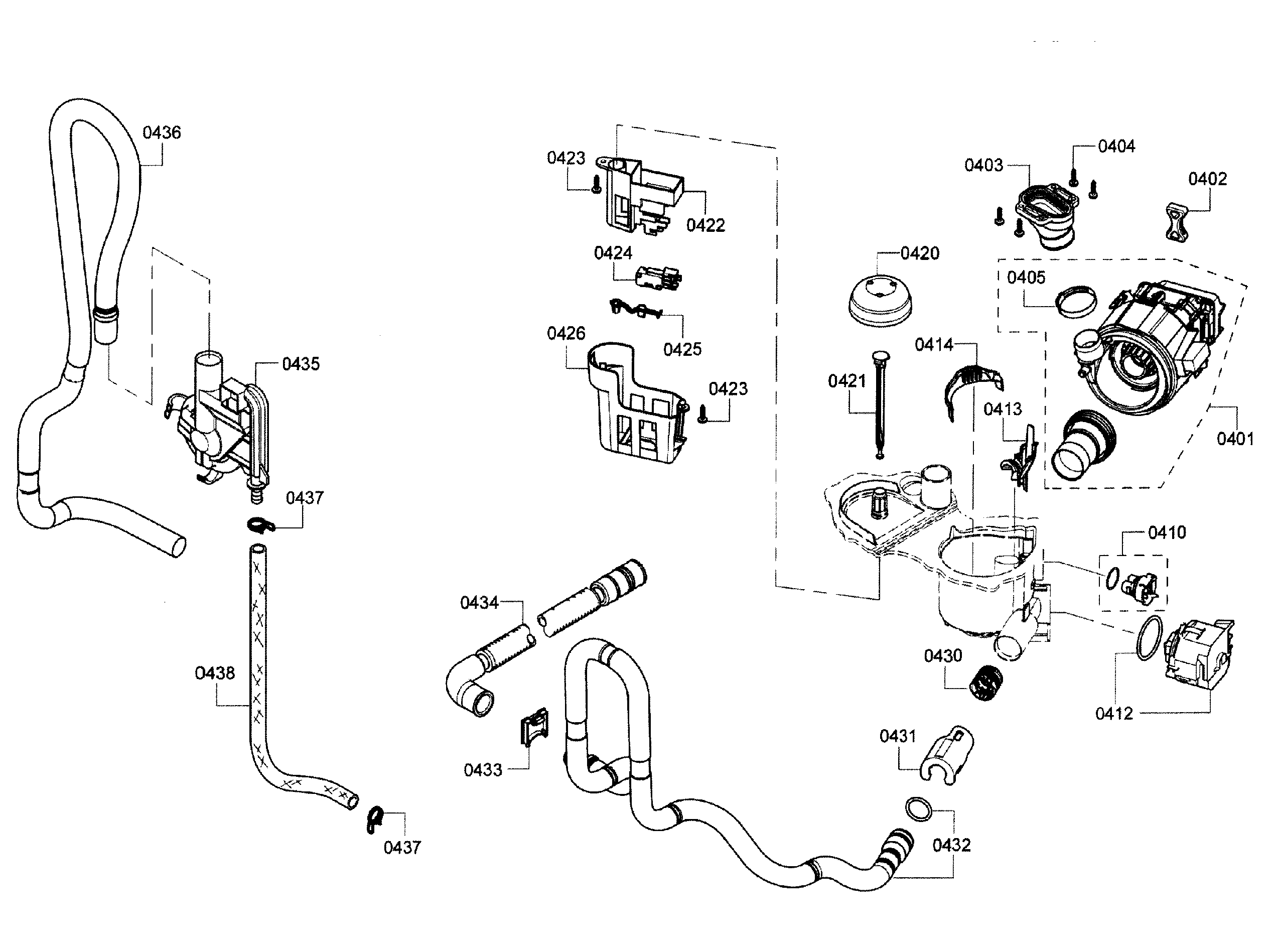 Bosch SHX3AR55UC/16 pump & pipe assy diagram