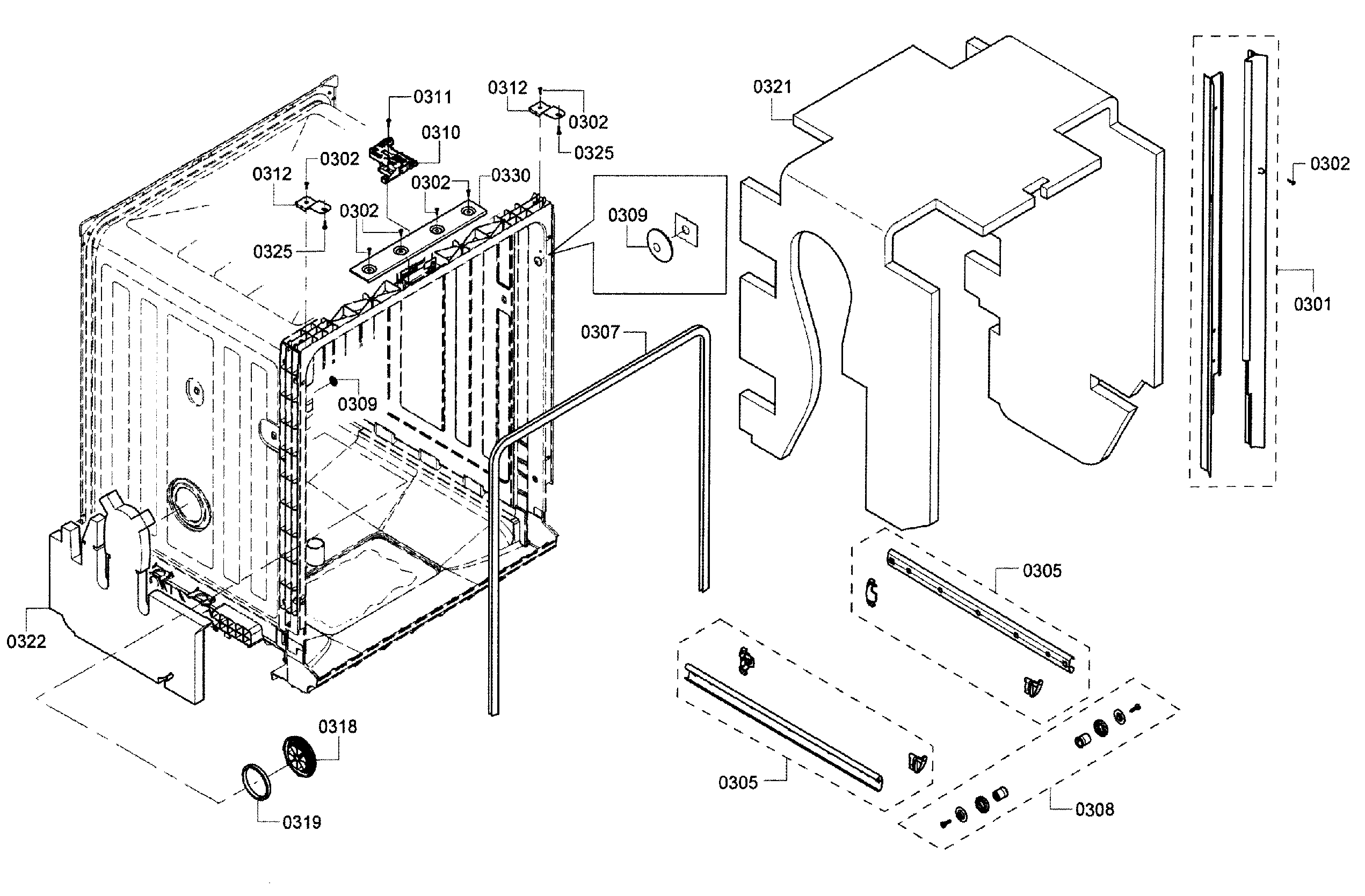 Bosch SHX3AR75UC/14 cavity & frame diagram