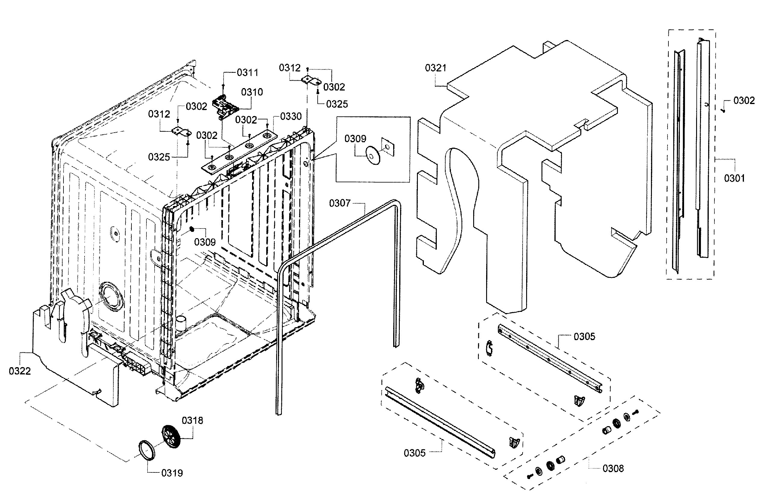 Bosch SHE3AR76UC/14 cavity & frame diagram