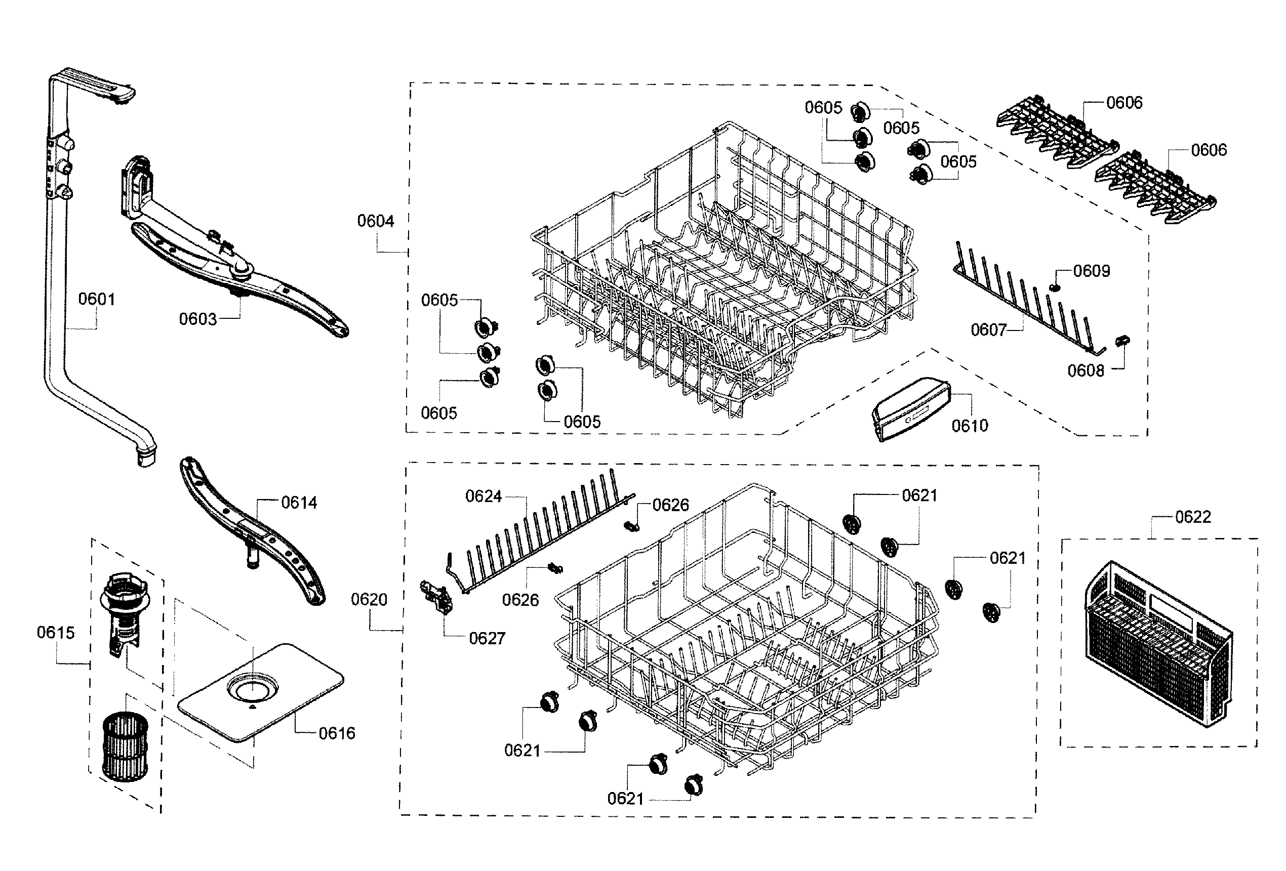 Bosch SHE3AR76UC/14 rack assy diagram
