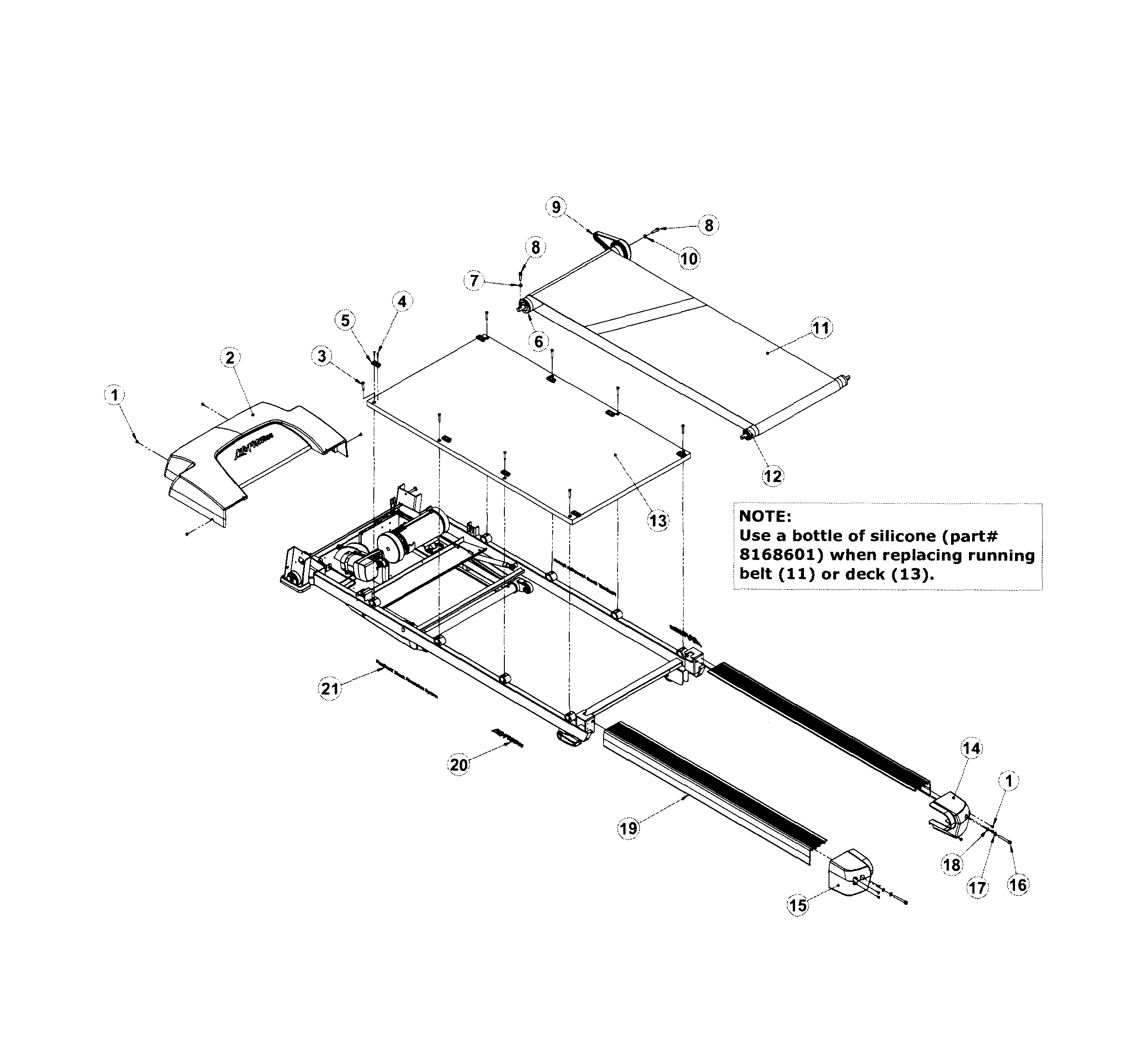 Life Fitness FTR-0000-01 belt/deck/motor cover diagram