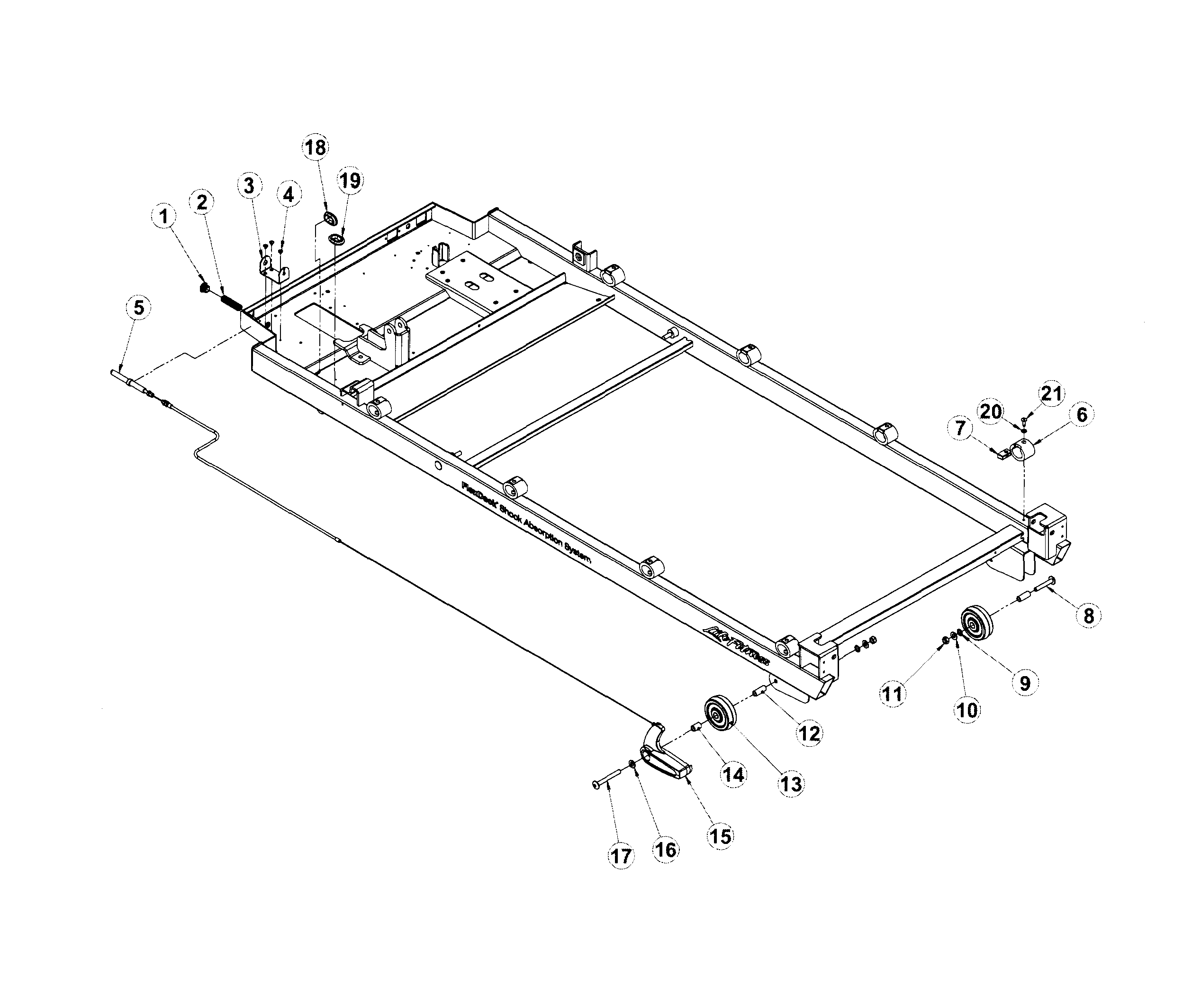 Life Fitness FTR-0000-01 deck cushions/rear wheels diagram