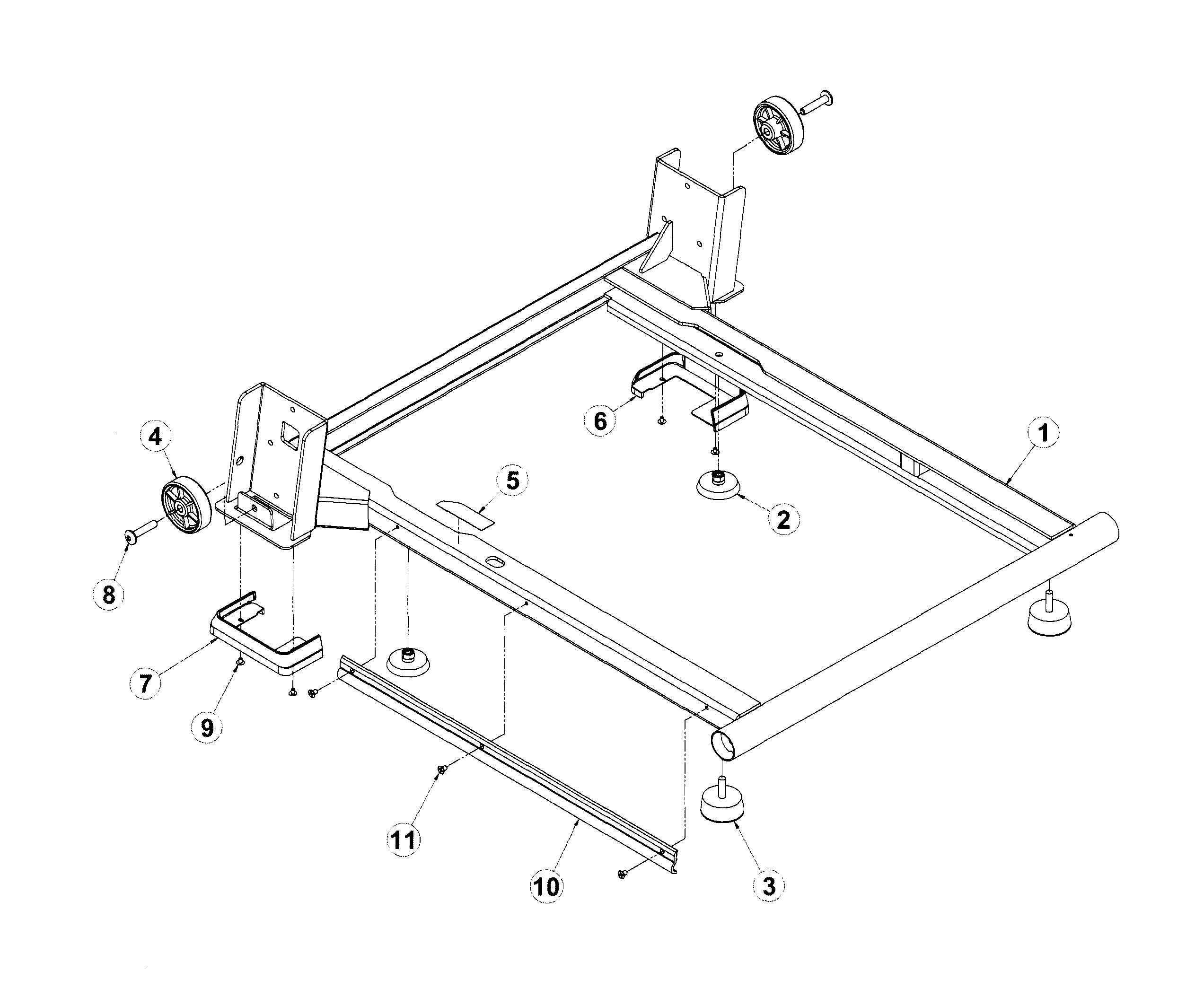 Life Fitness FTR-0000-01 wheels & feet diagram