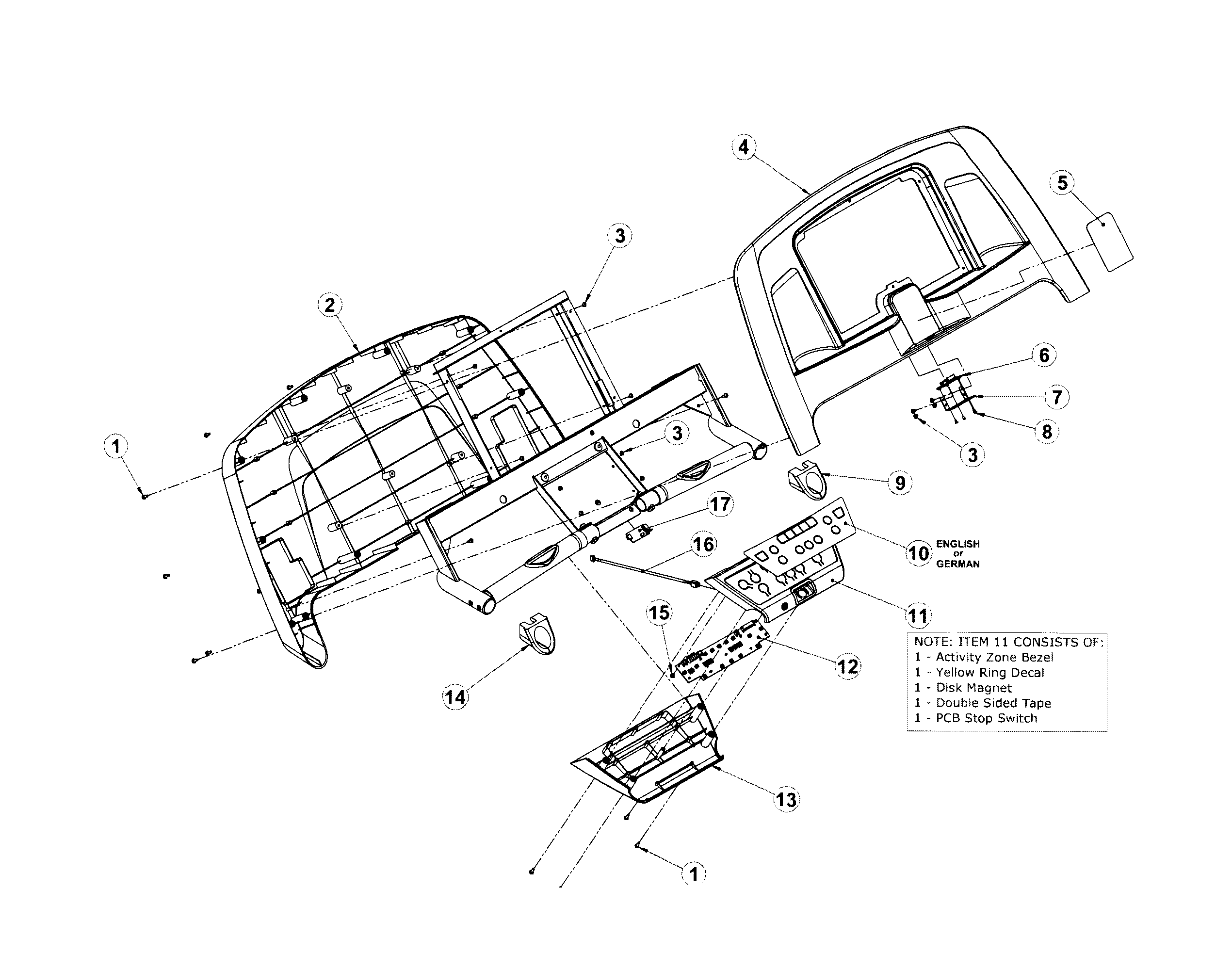 Life Fitness FTR-0000-01 console cover assy diagram