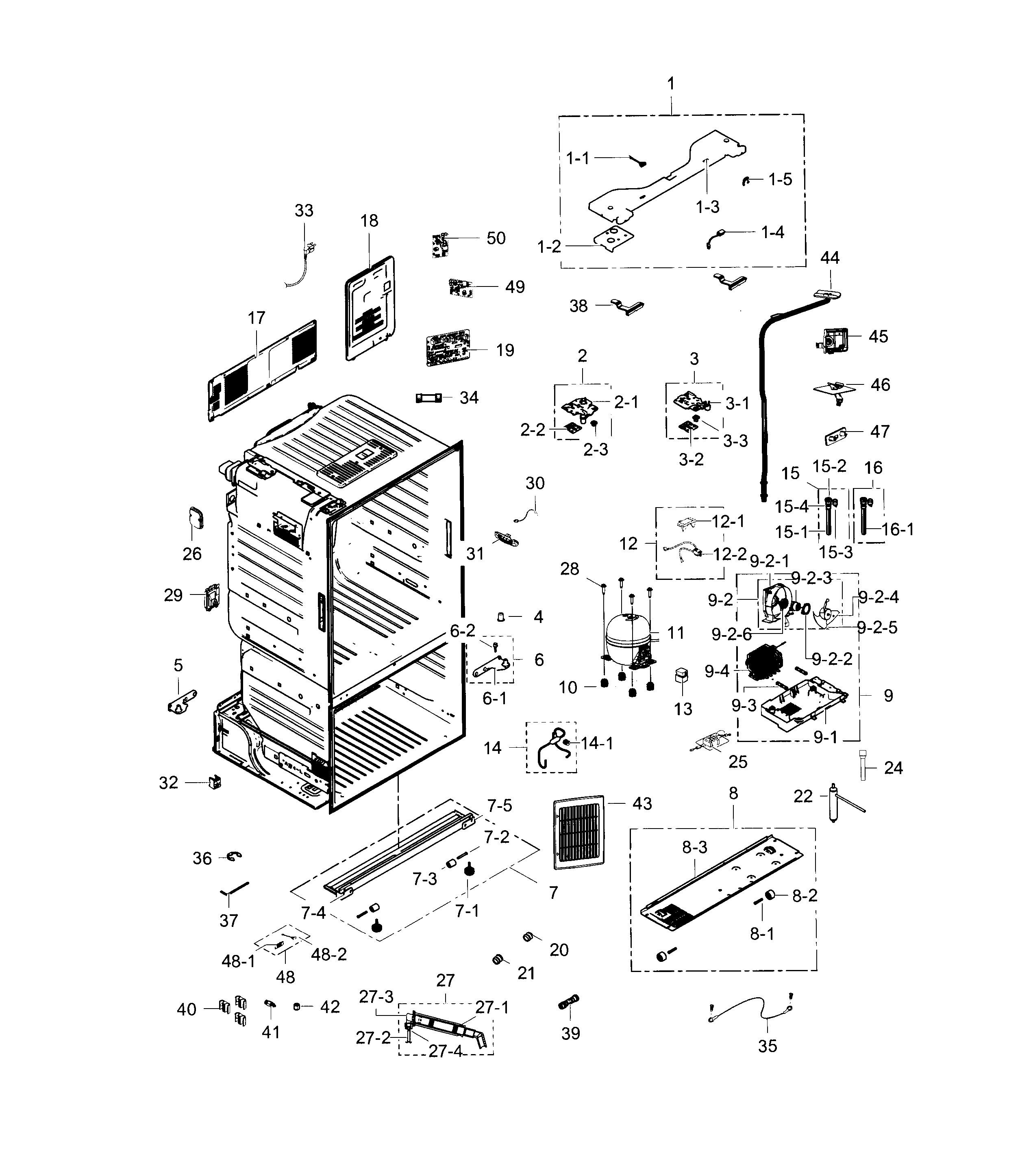 Samsung RF28HFEDTSR/AA-02 cabinet diagram
