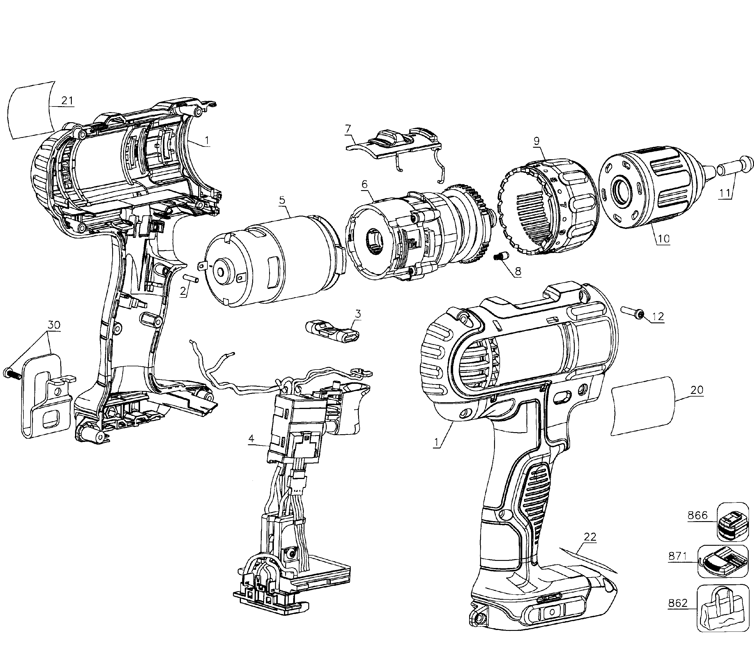 DeWalt DCD771C2 TYPE 1 drill diagram