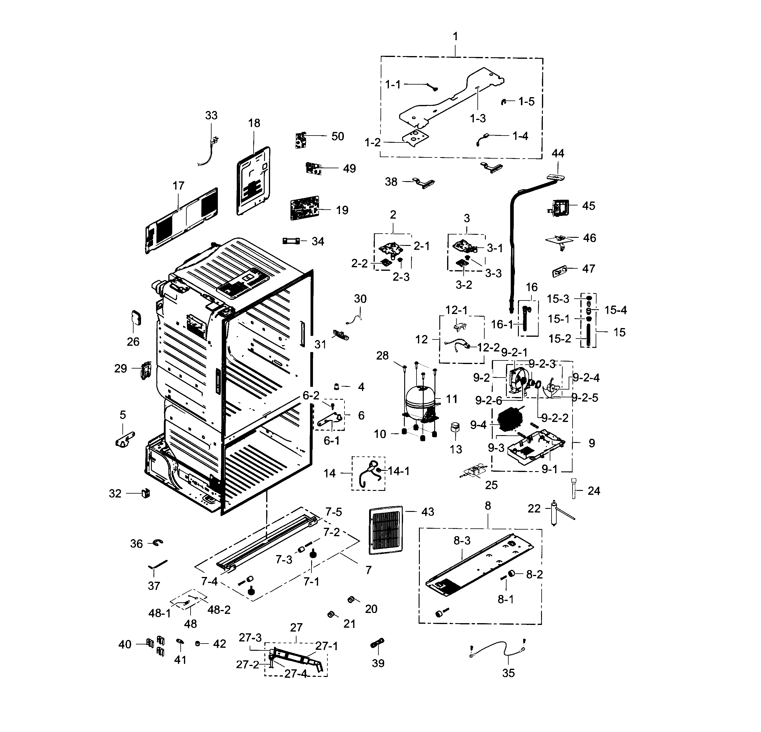 Samsung RF28HFEDTBC/AA-02 cabinet diagram