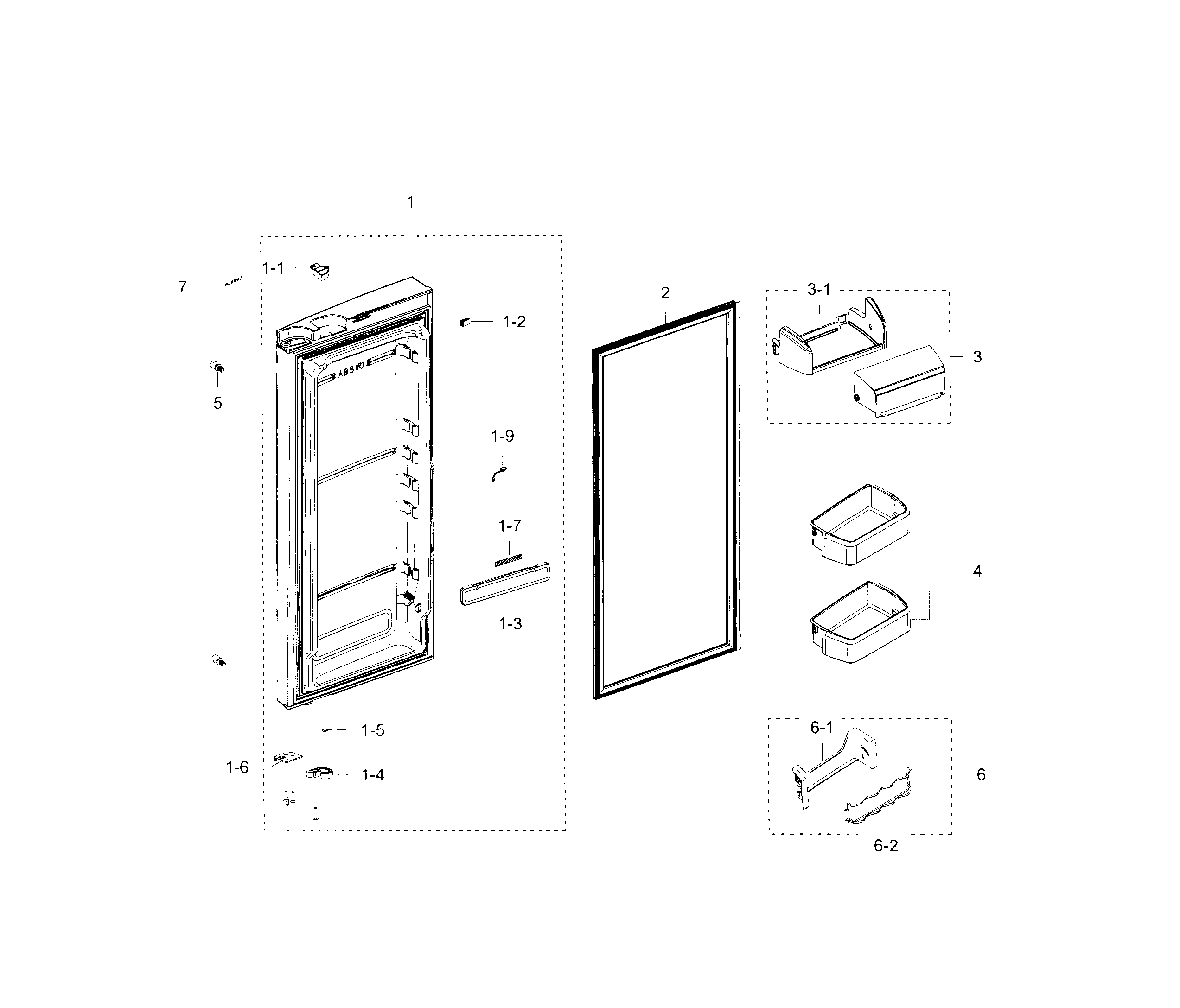 Samsung RFG238AABP/XAA-00 refrigerator door r diagram