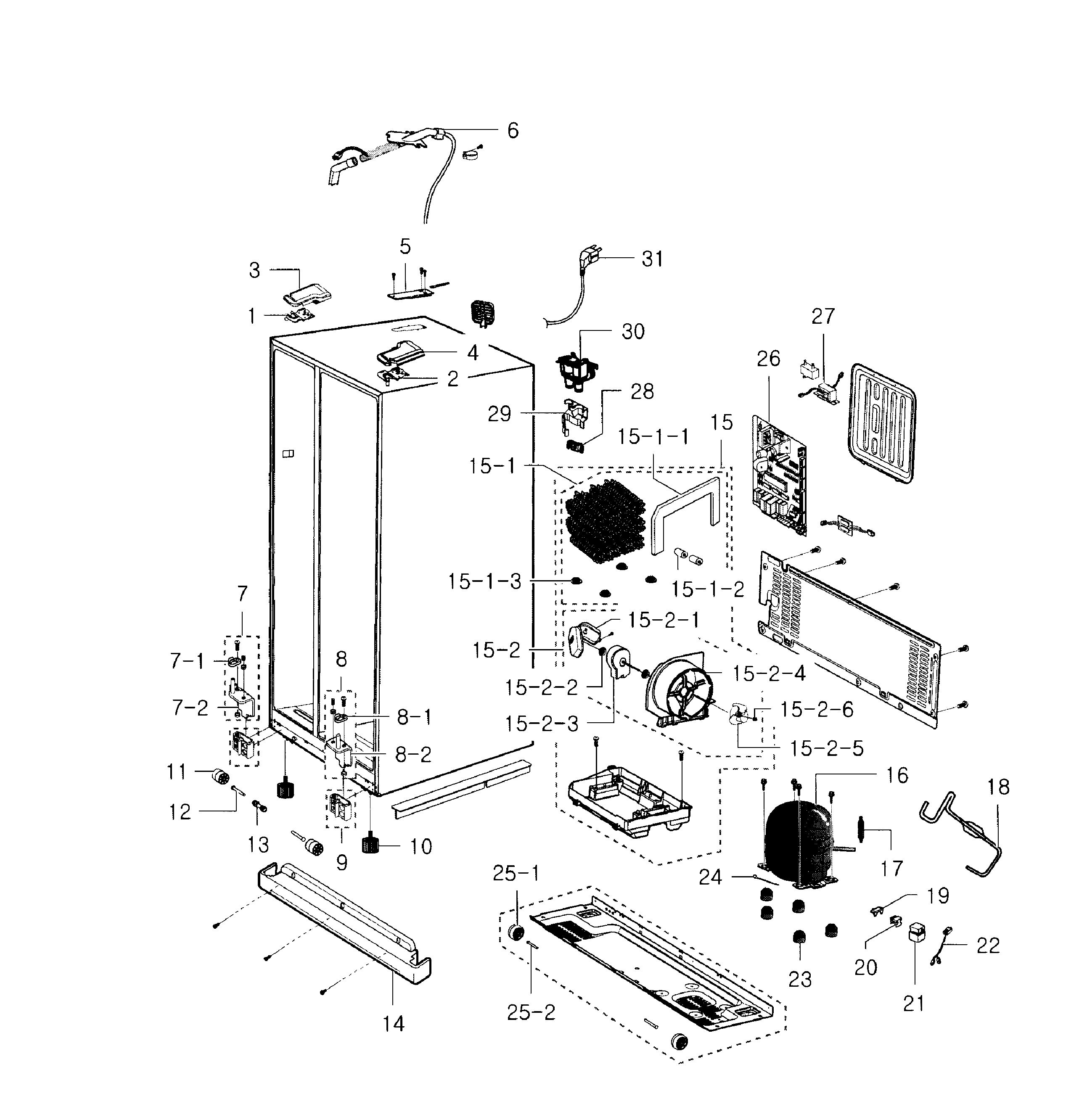 Samsung RS2530BWP/XAA-00 cabinet diagram