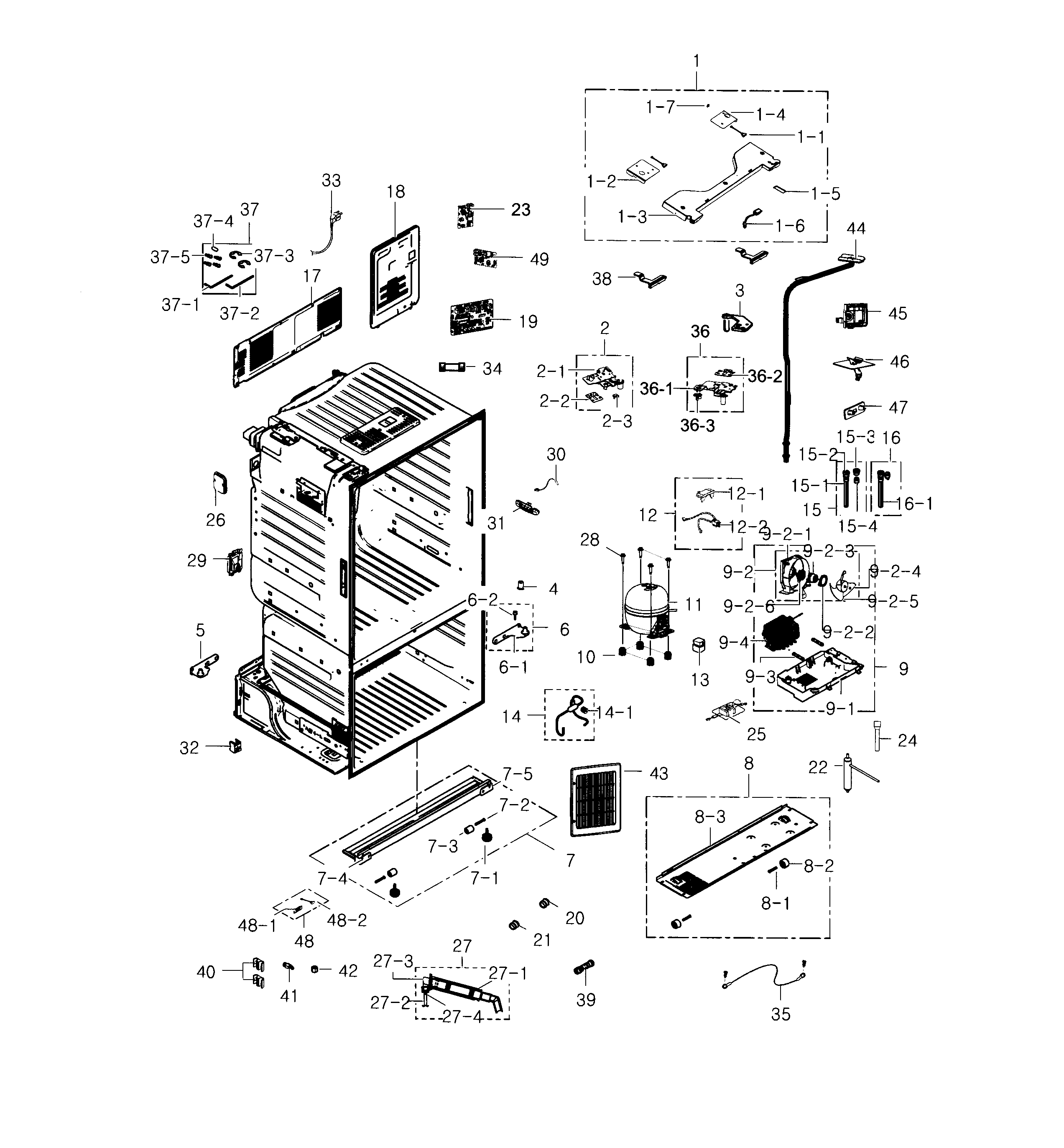 Samsung RF28HDEDTSR/AA-02 cabinet diagram