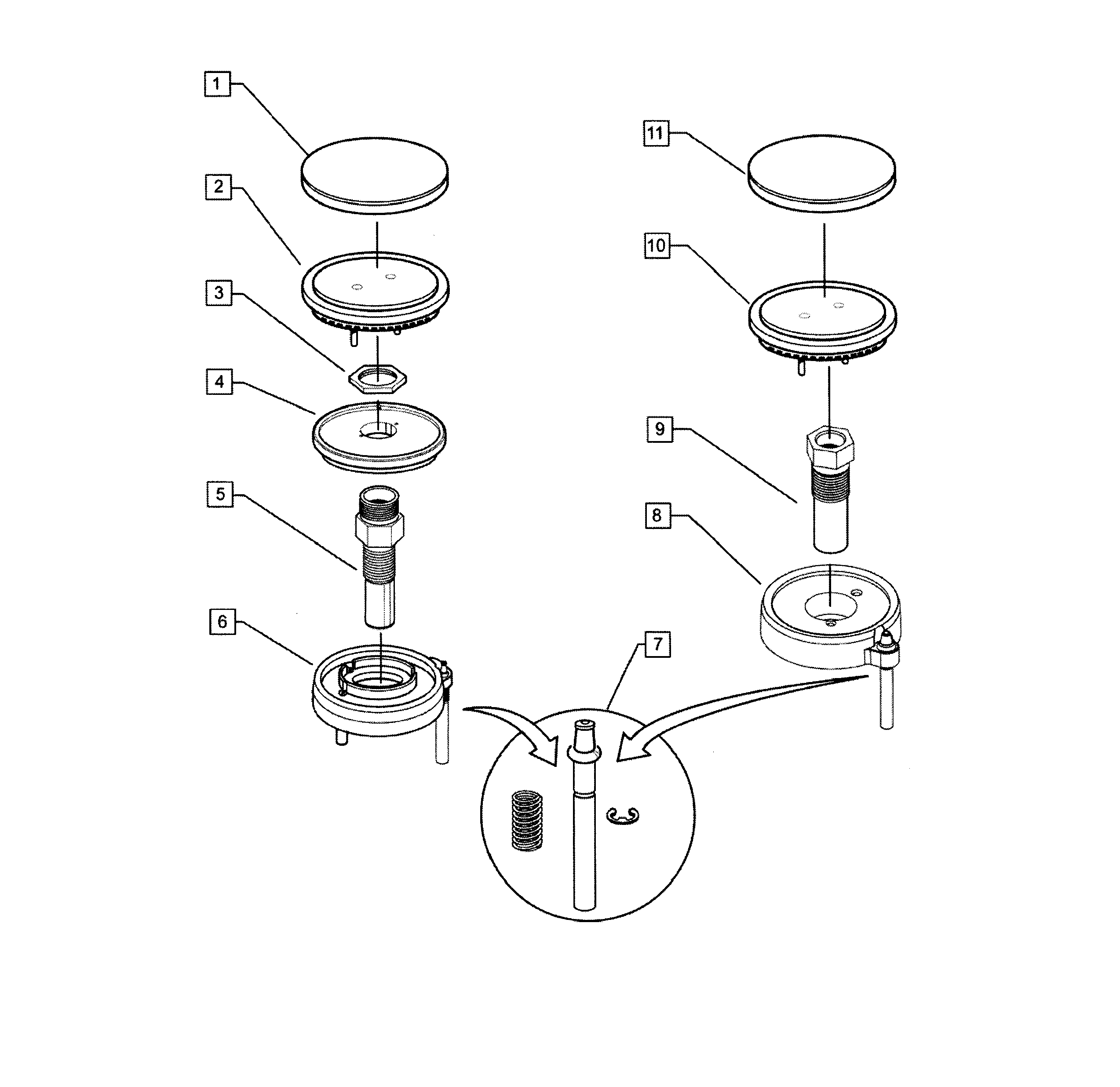 Fisher & Paykel OR30SLDGX1-70874-A burner assy diagram
