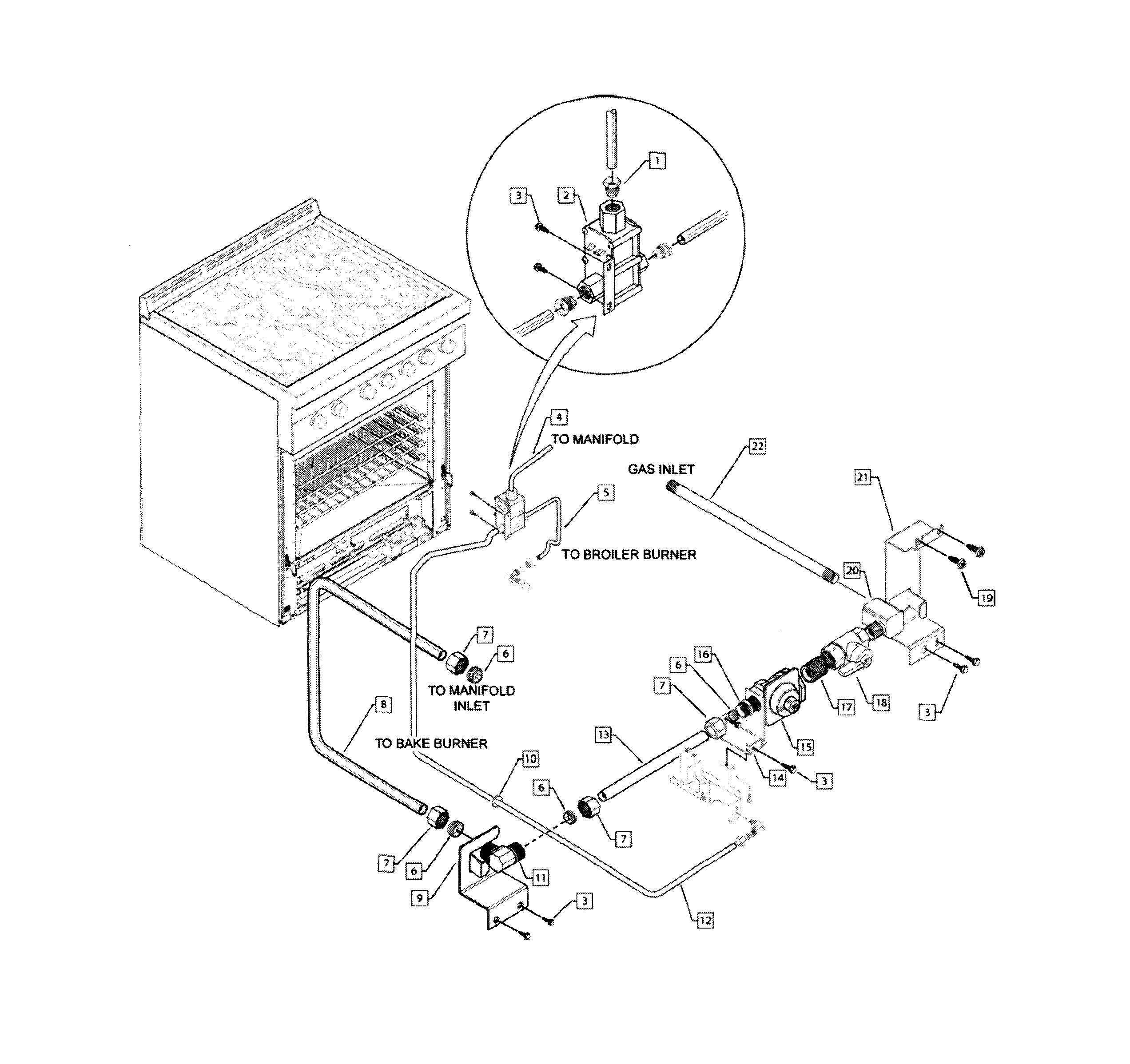 Fisher & Paykel OR30SLDGX1-70874-A lower gas train diagram