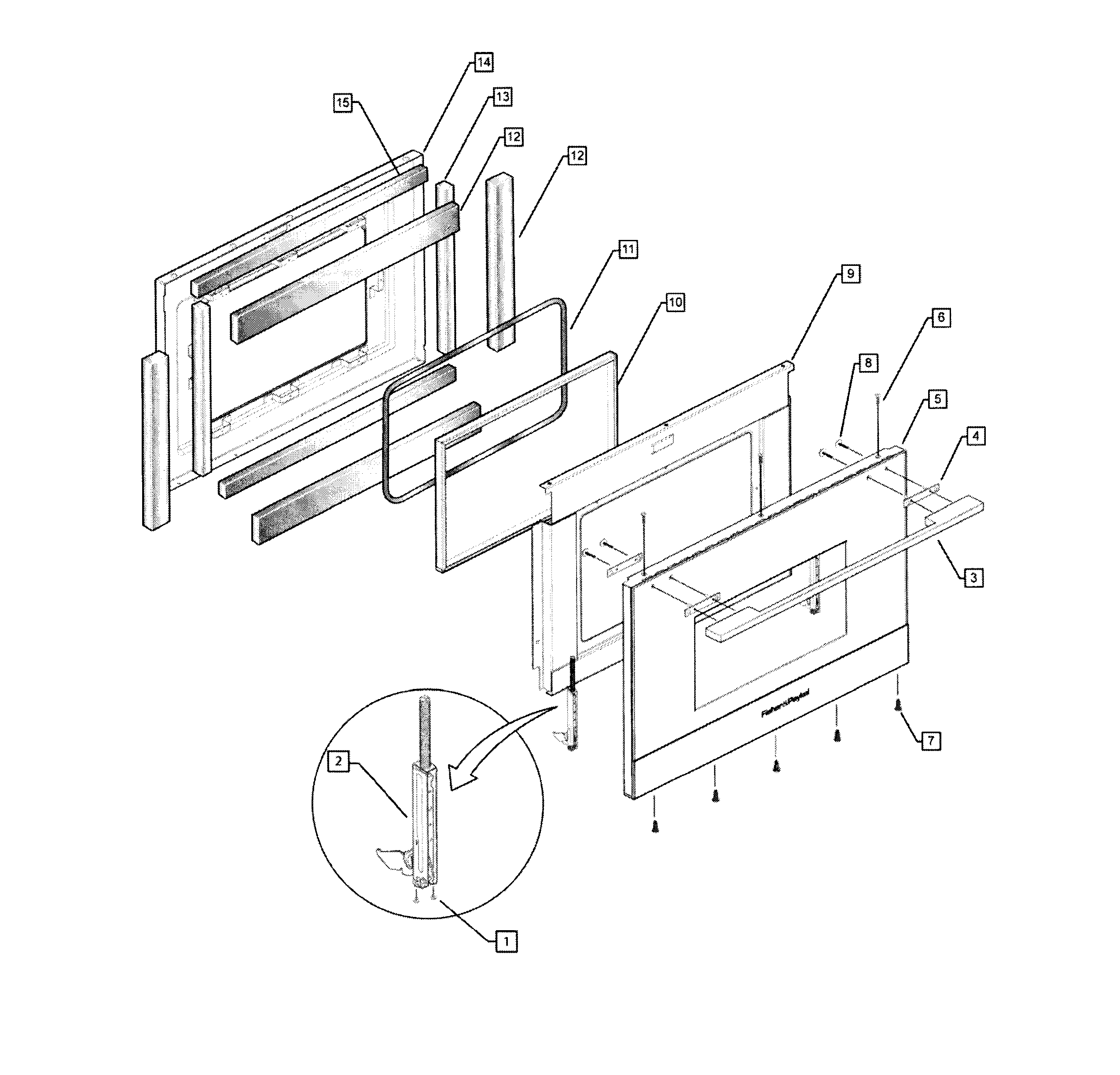 Fisher & Paykel OR30SLDGX1-70874-A door assy diagram
