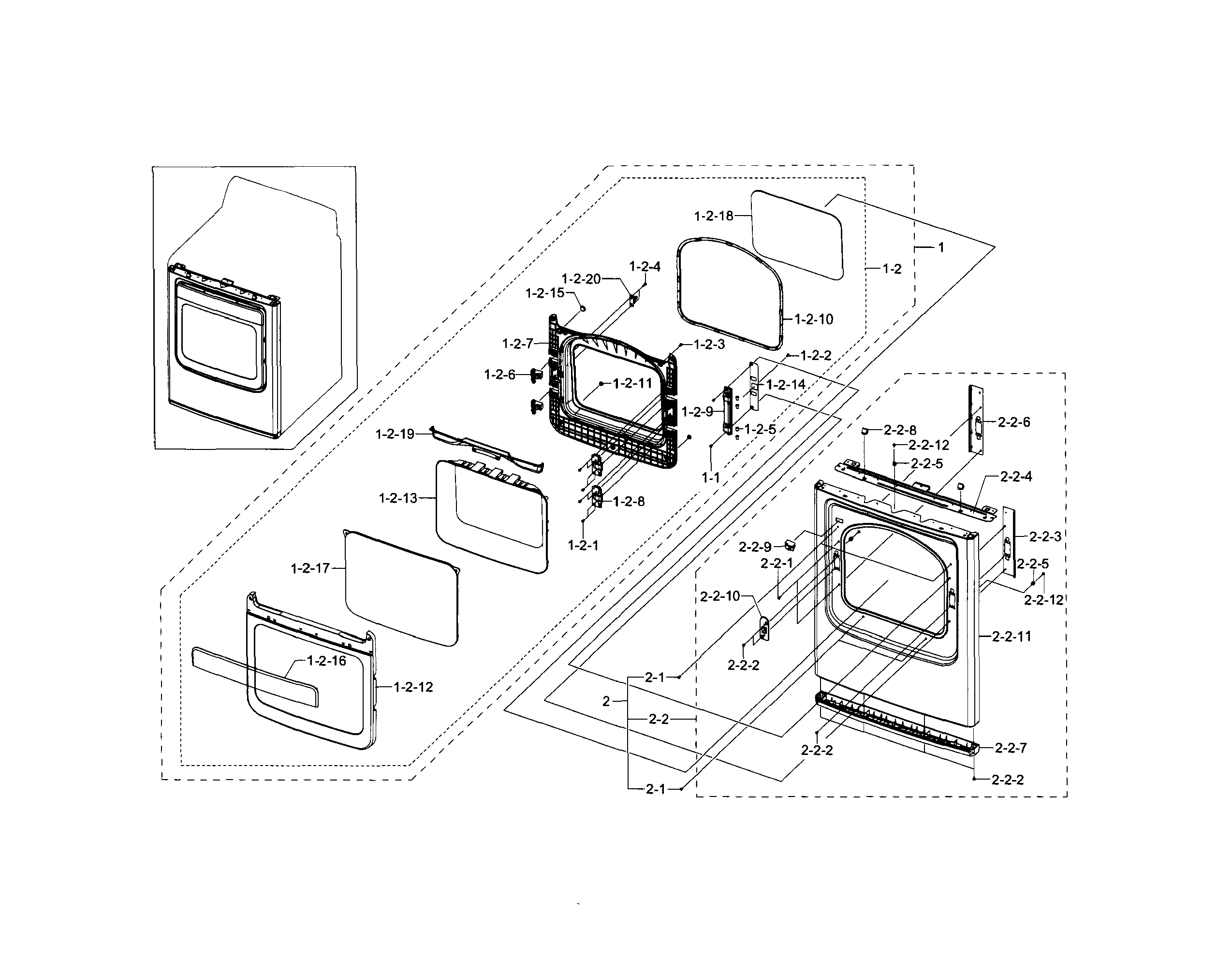 Samsung DV5471AEW/XAA-00 front & door diagram