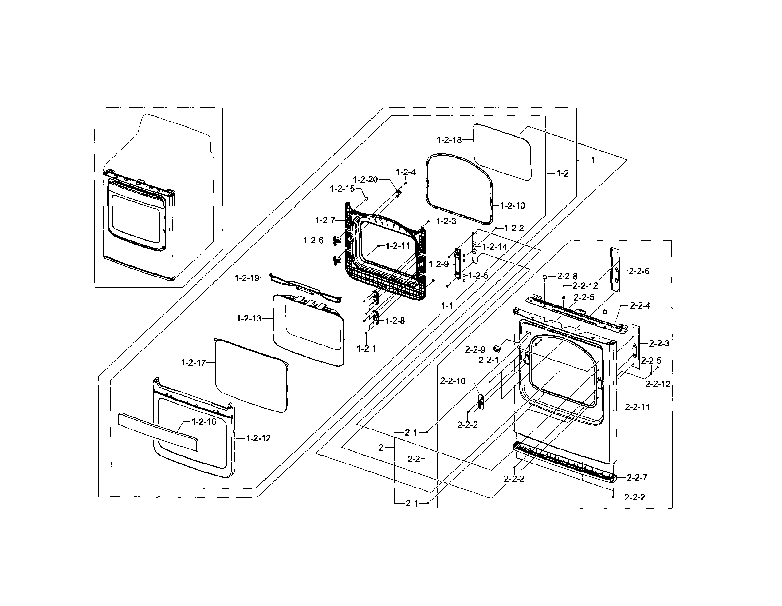 Samsung DV5471AEW/XAA-01 front & door diagram