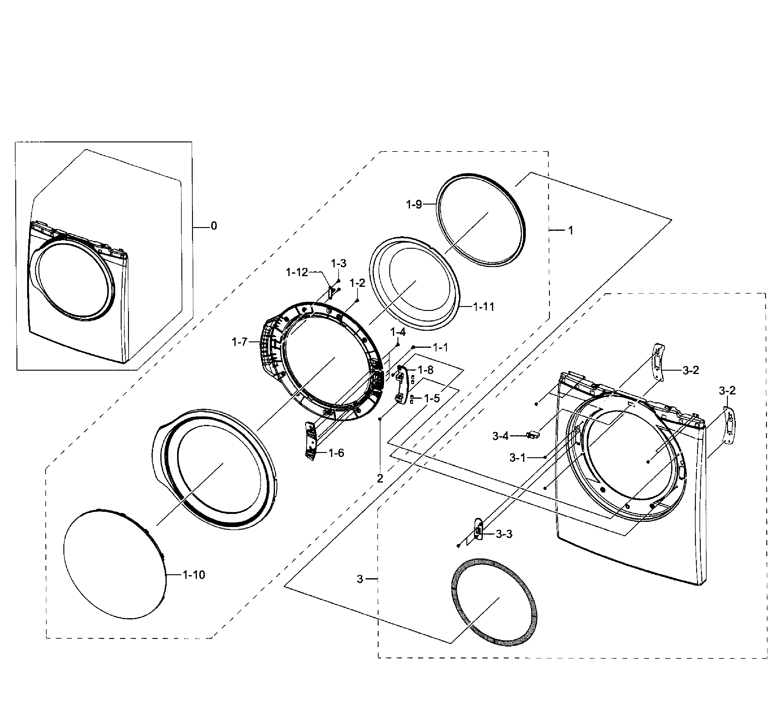 Samsung DV331AER/XAA-03 frame front & door diagram