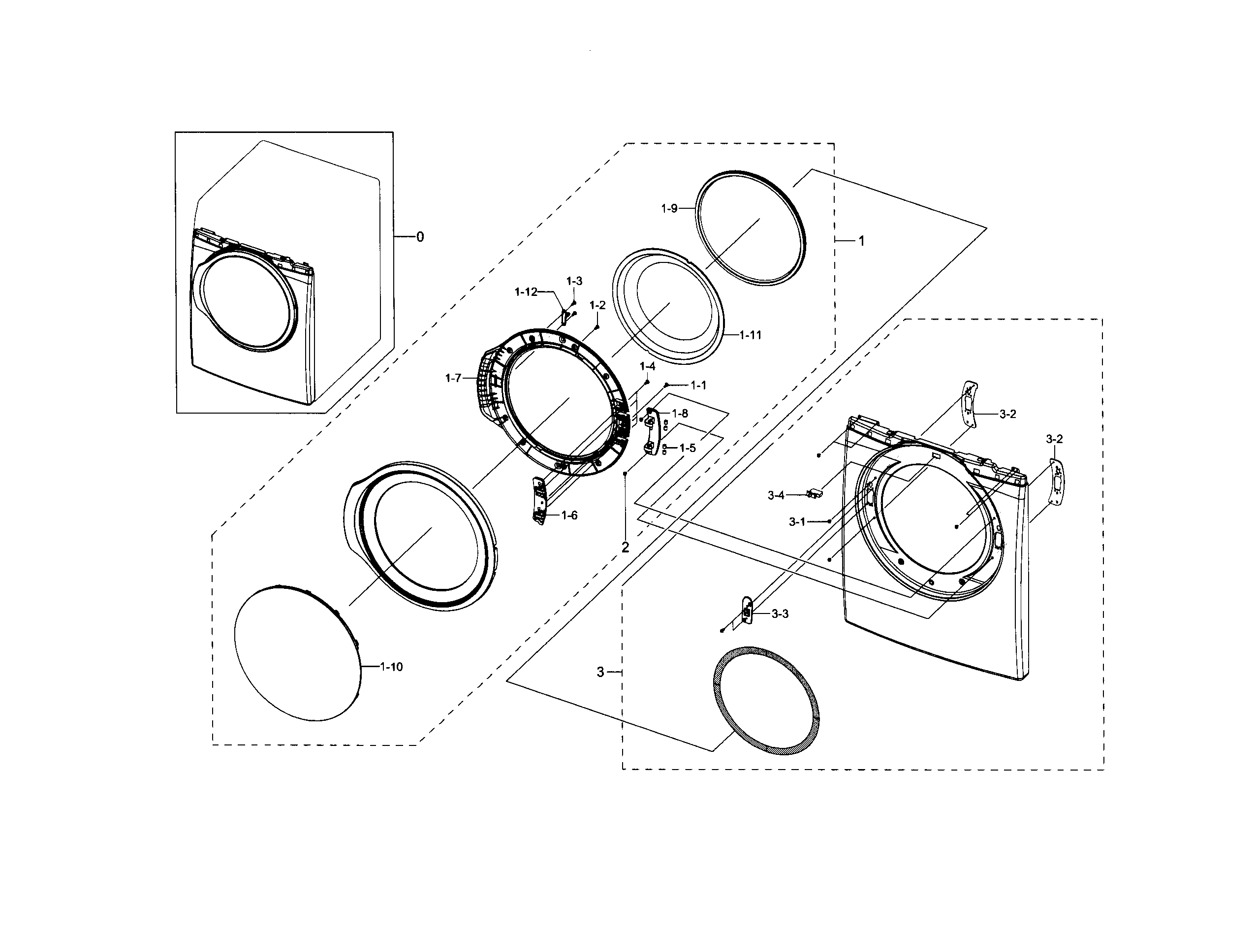 Samsung DV331AEW/XAA-02 frame front & door diagram