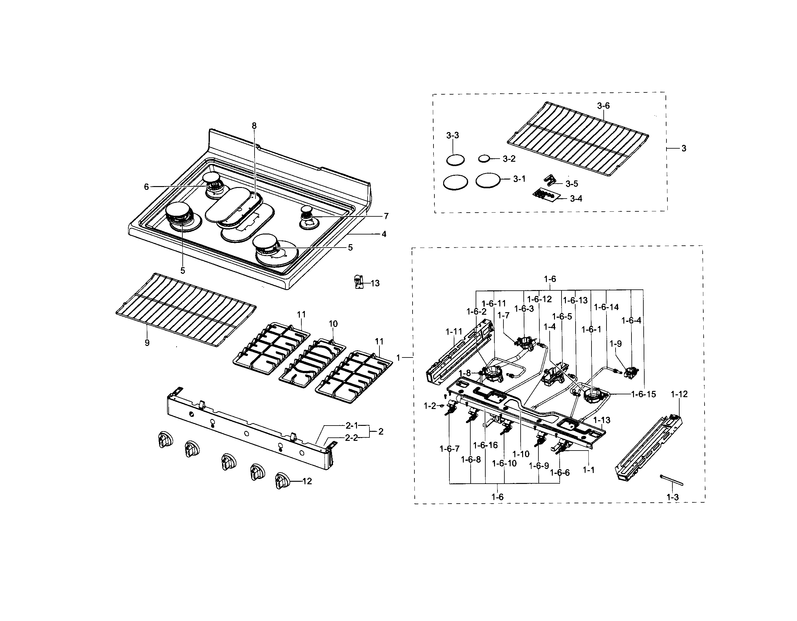 Samsung NX583G0VBBB/AA-02 cooktop diagram