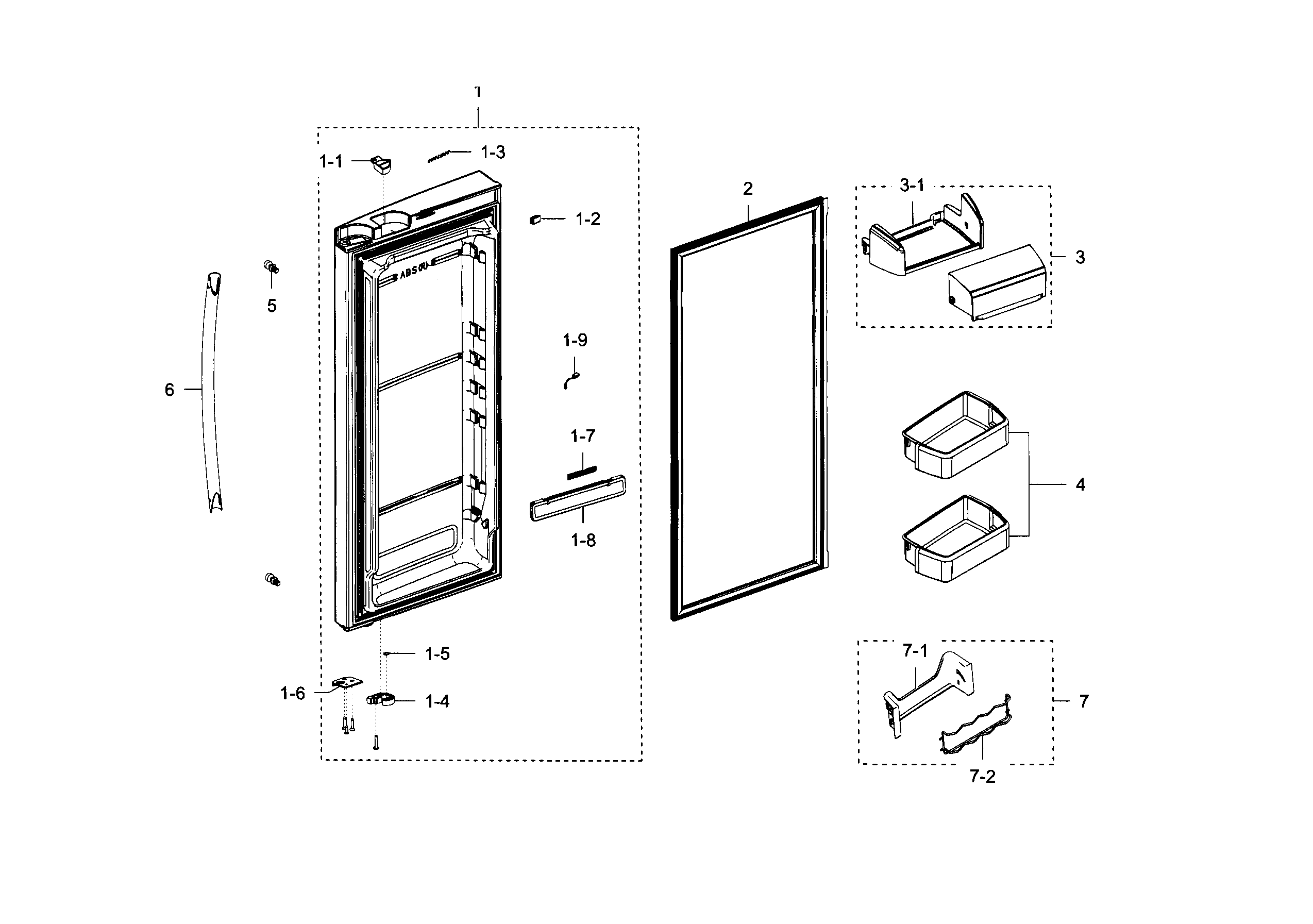 Samsung RFG237AAWP/XAA-05 fridge door r diagram