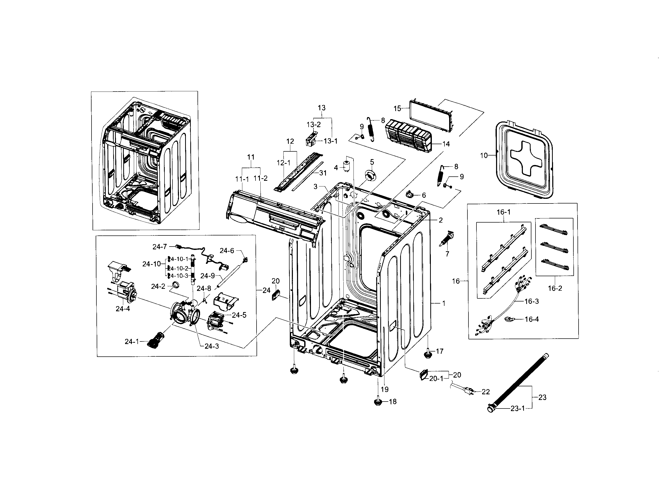 Samsung WF448AAE/XAA-00 frame & cover parts diagram