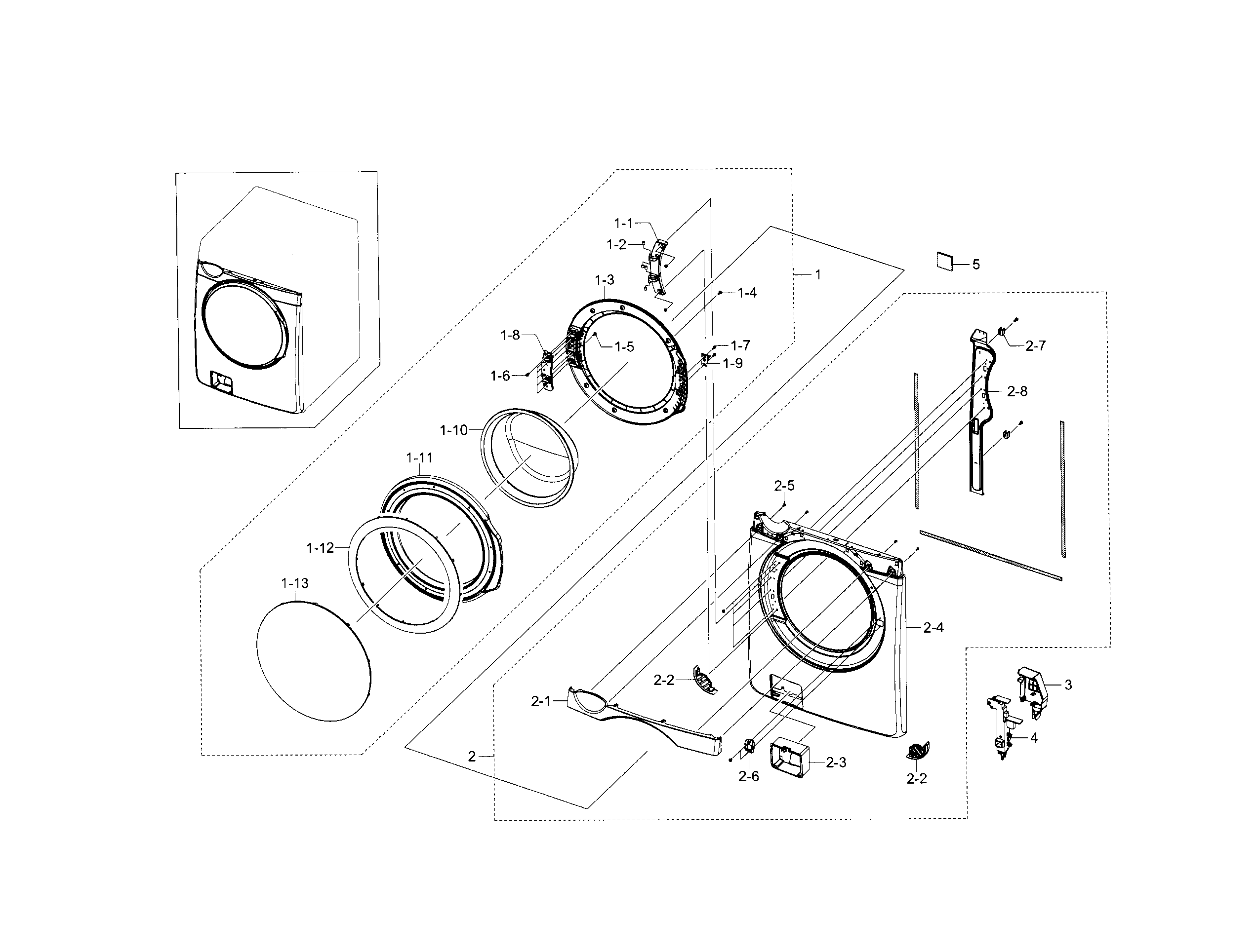 Samsung WF448AAE/XAA-00 frame front & door diagram