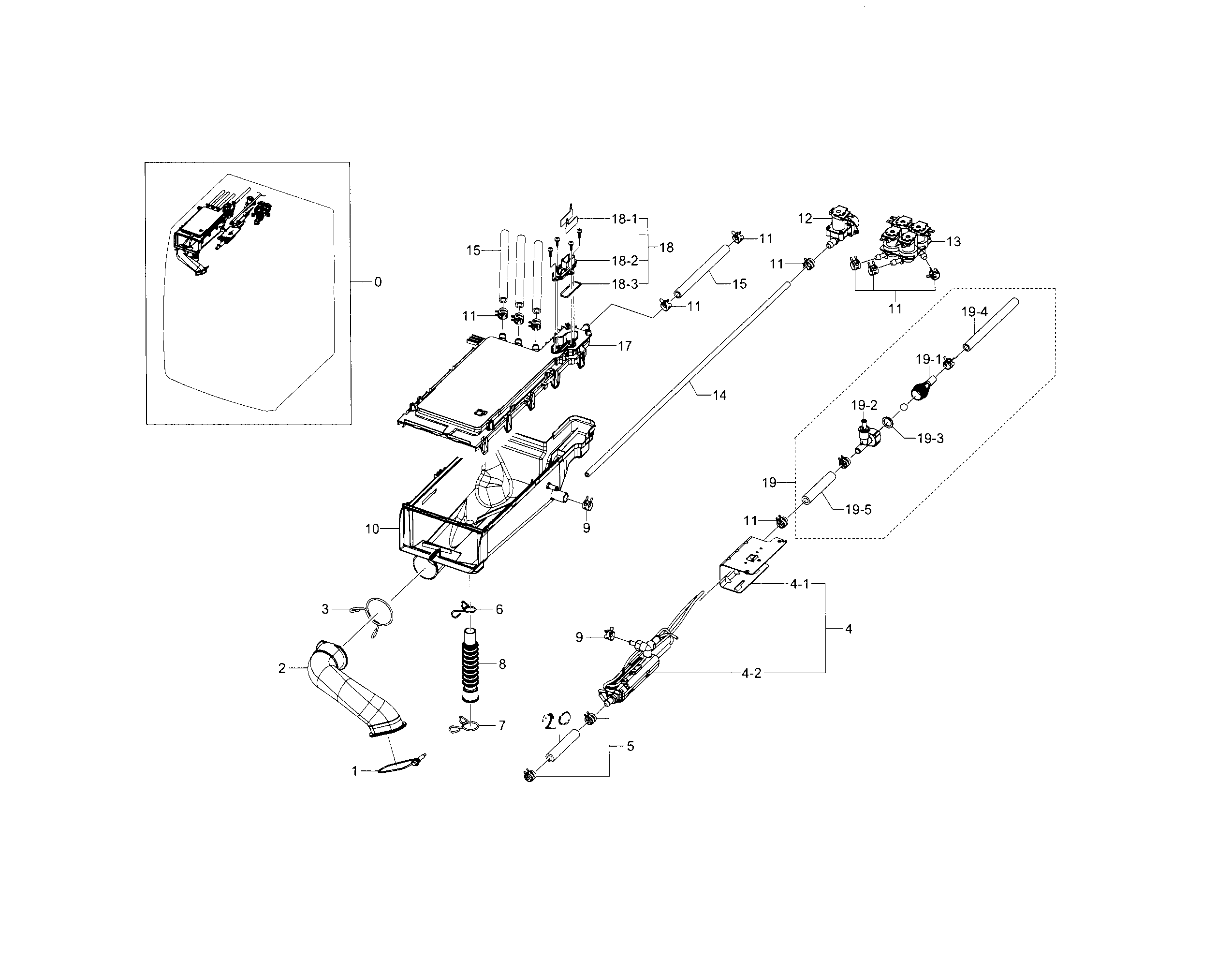 Samsung WF448AAE/XAA-00 housing-drawer diagram