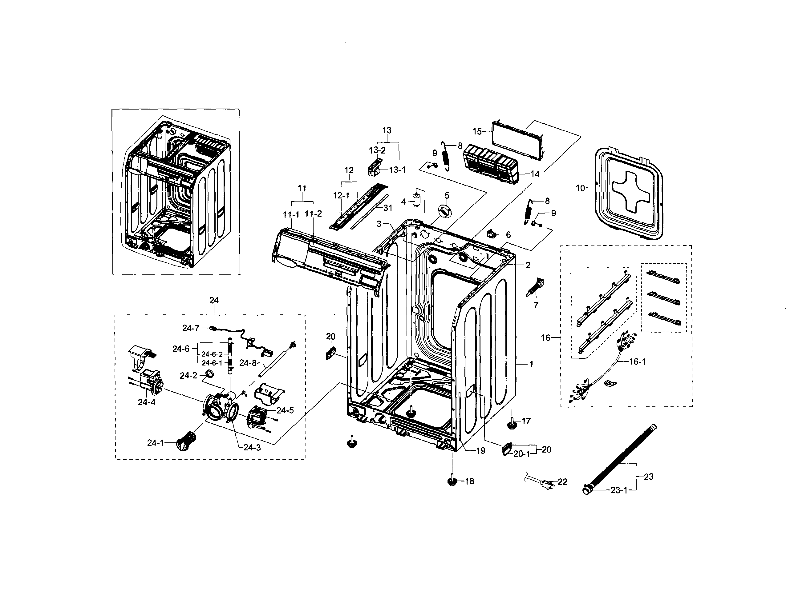 Samsung WF448AAE/XAA-02 frame & cover parts diagram
