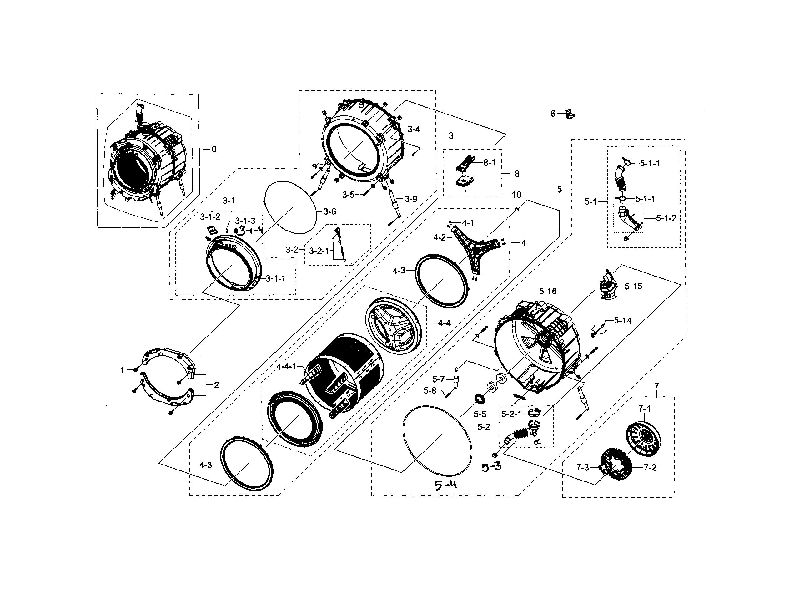 Samsung WF448AAE/XAA-02 tub & drum diagram