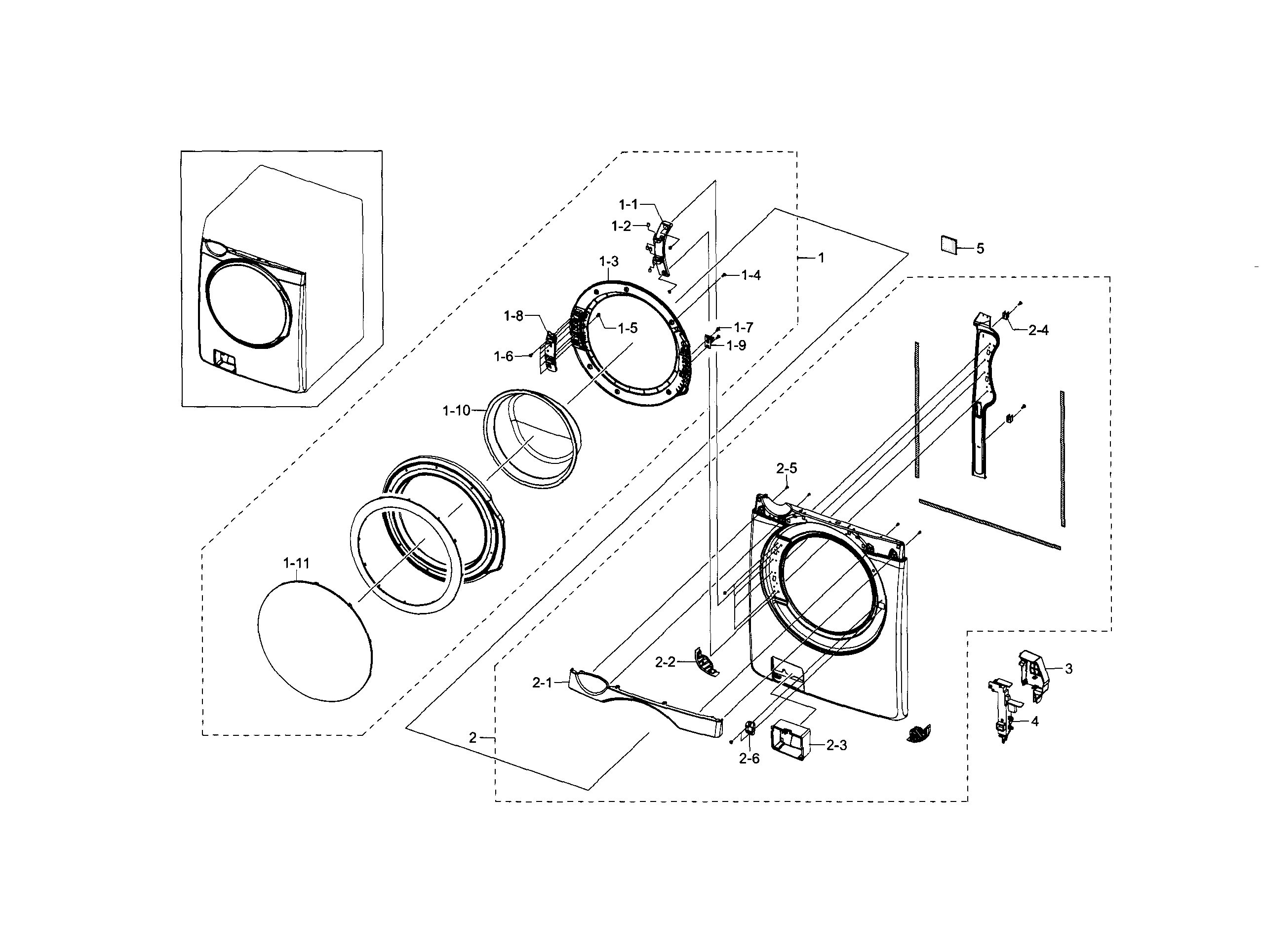 Samsung WF448AAE/XAA-02 frame front & door diagram