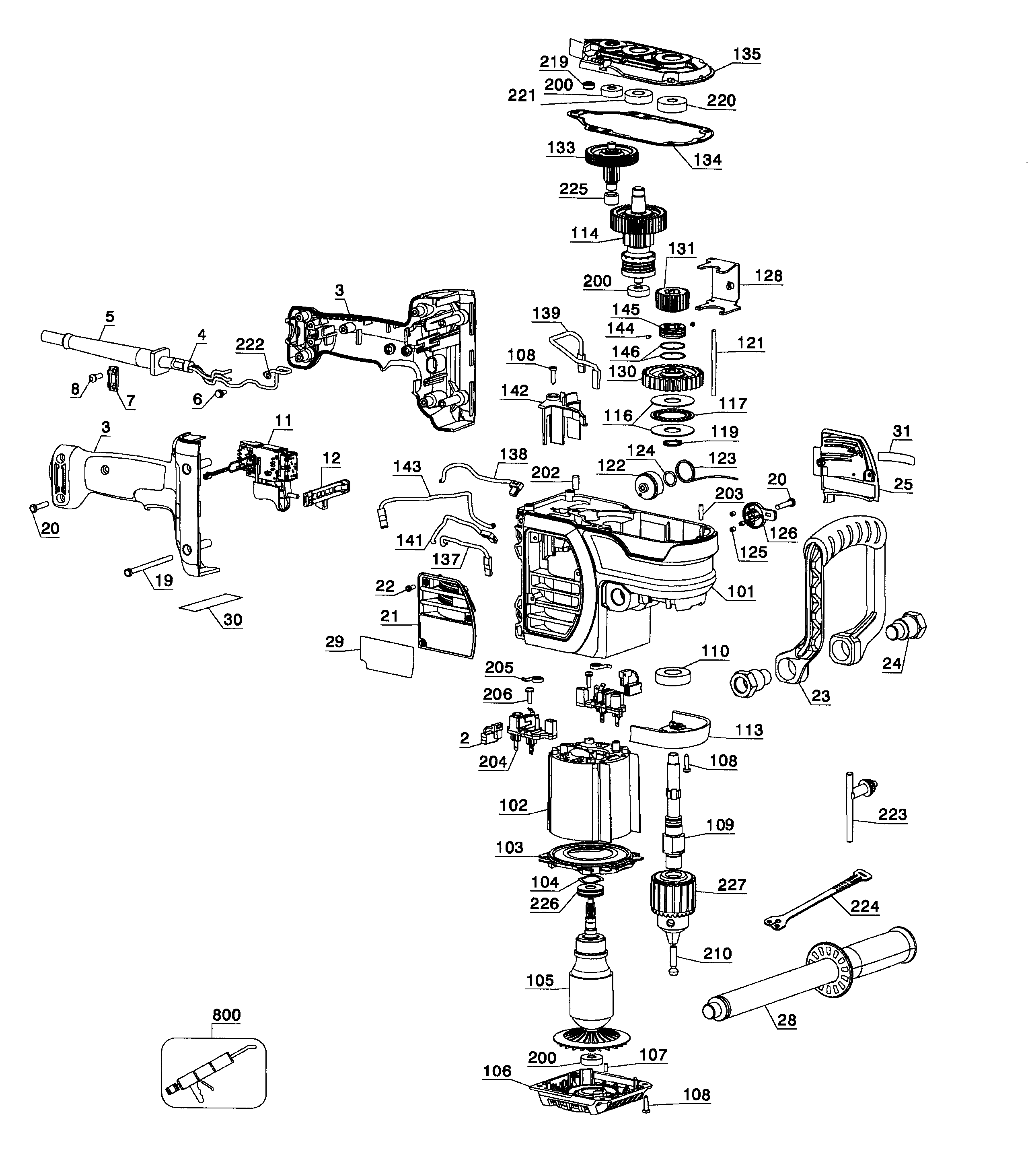 DeWalt DWD450 TYPE 2 drill assy diagram