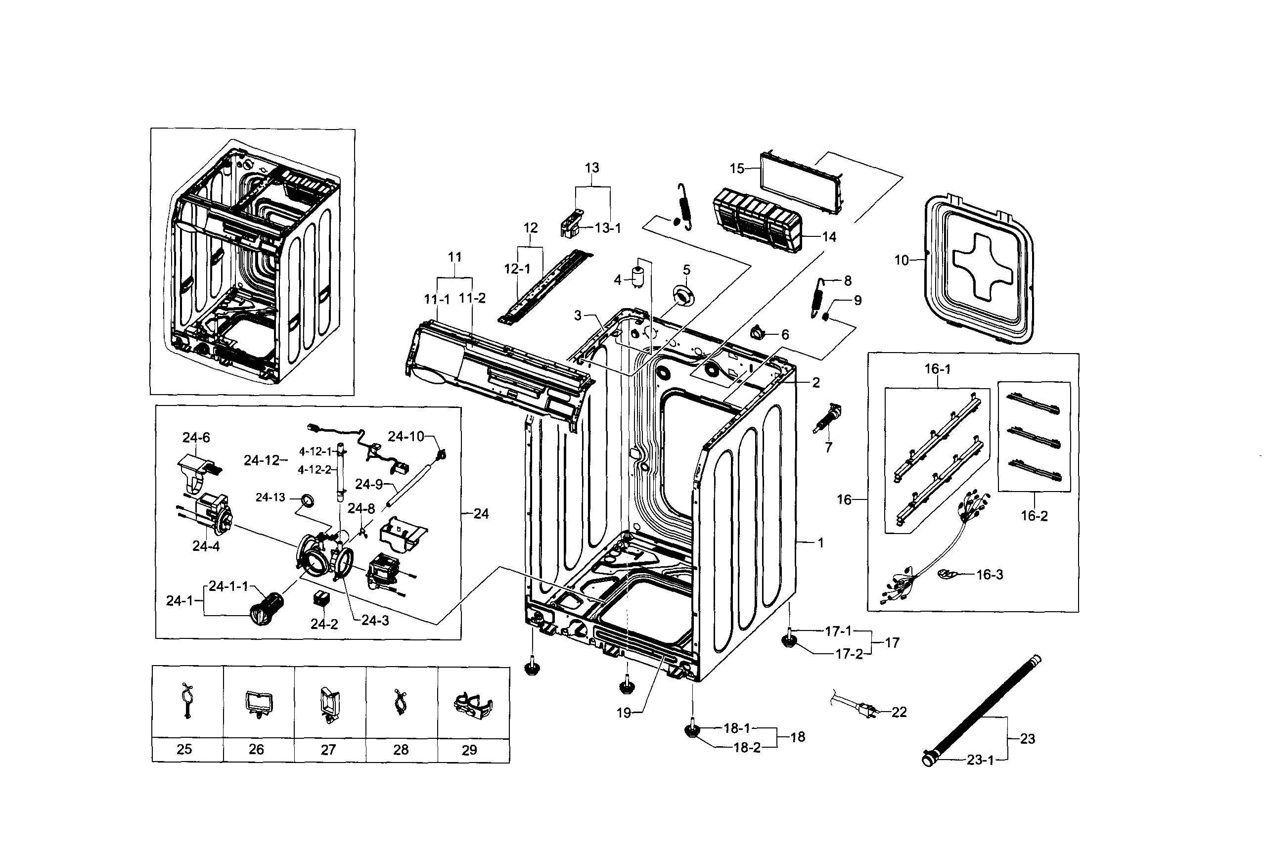 Samsung WF448AAW/XAA-05 frame & cover diagram