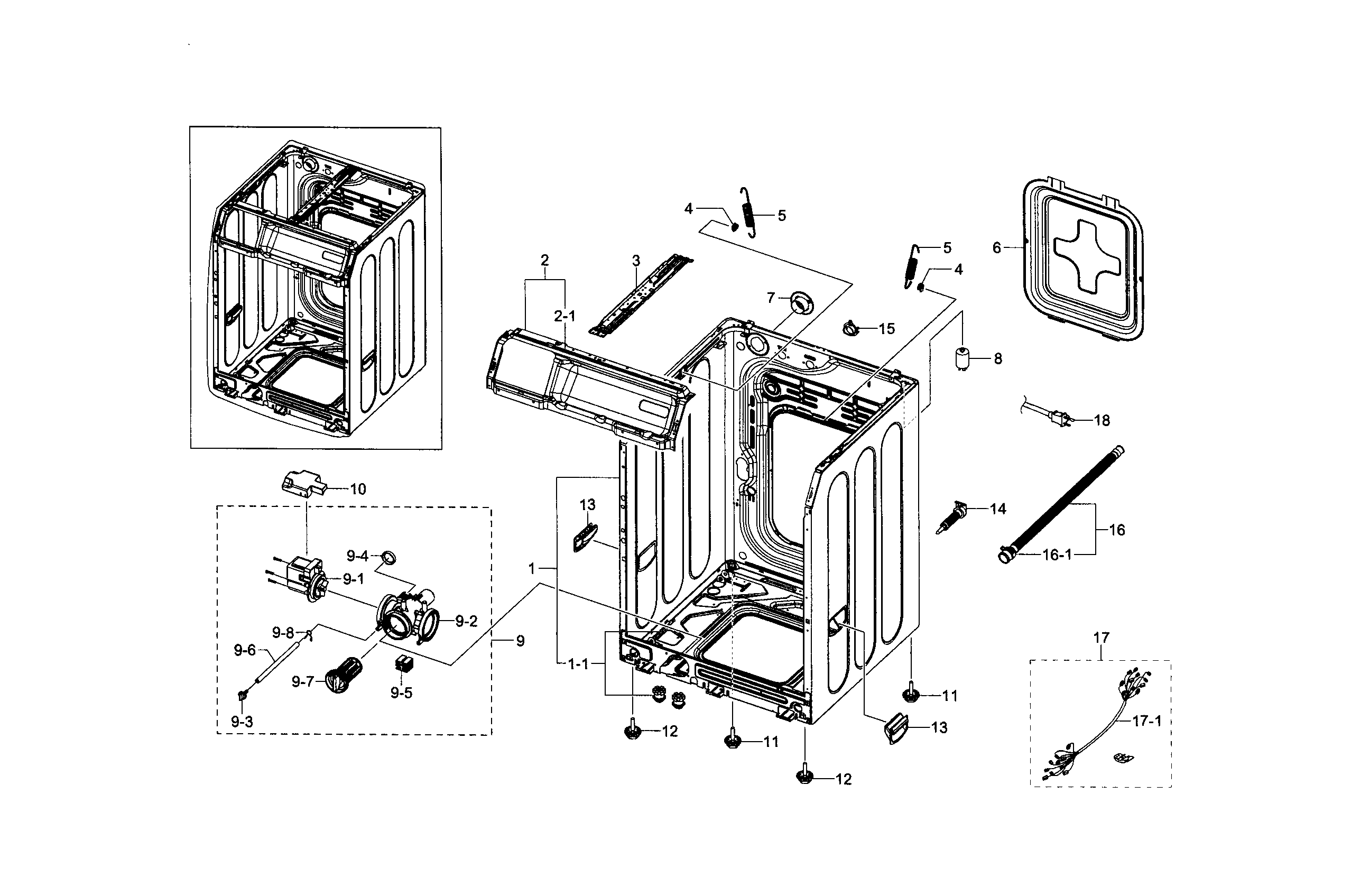 Samsung WF210ANW/XAA-02 frame & cover diagram
