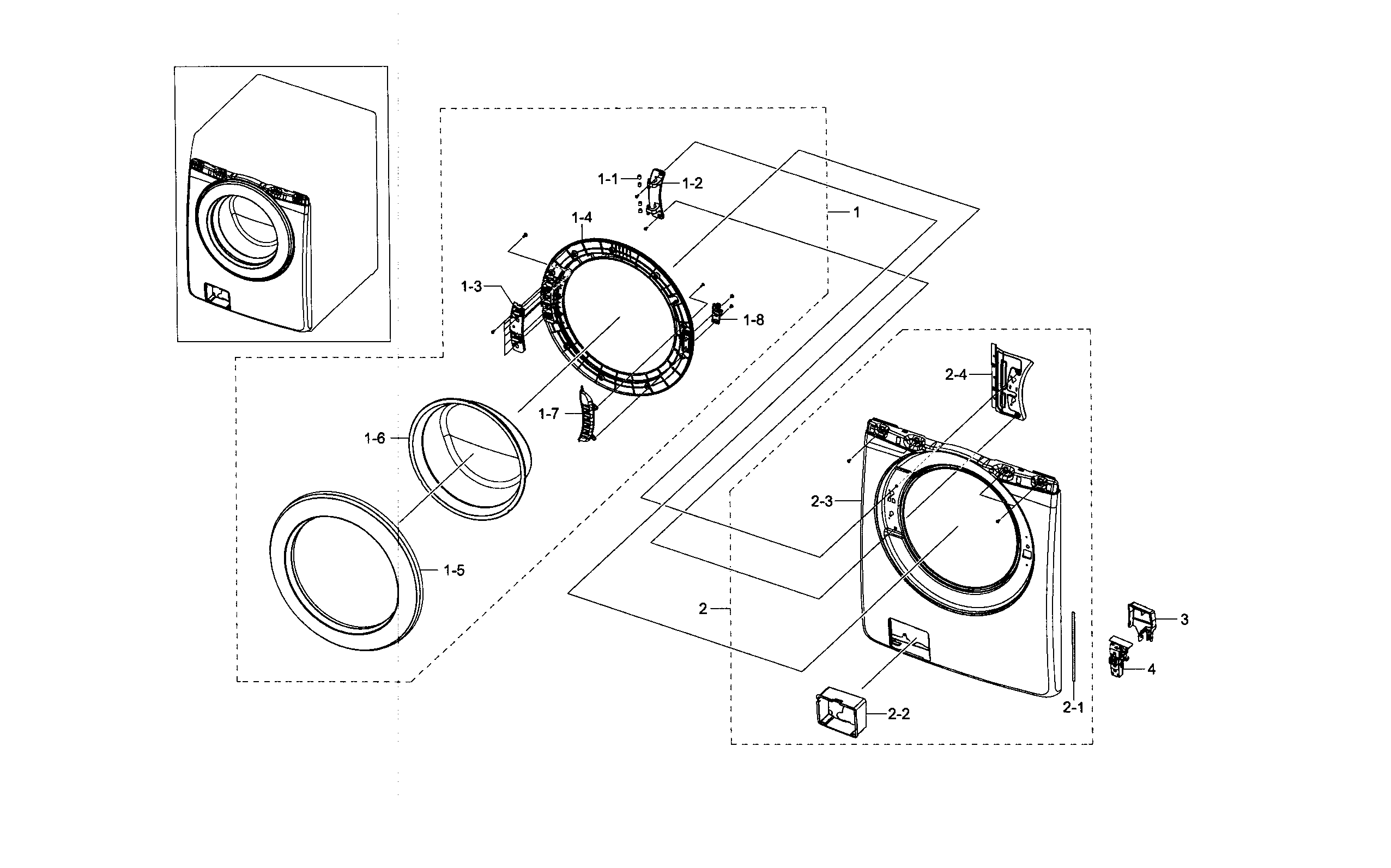 Samsung WF210ANW/XAA-02 frame front & door diagram