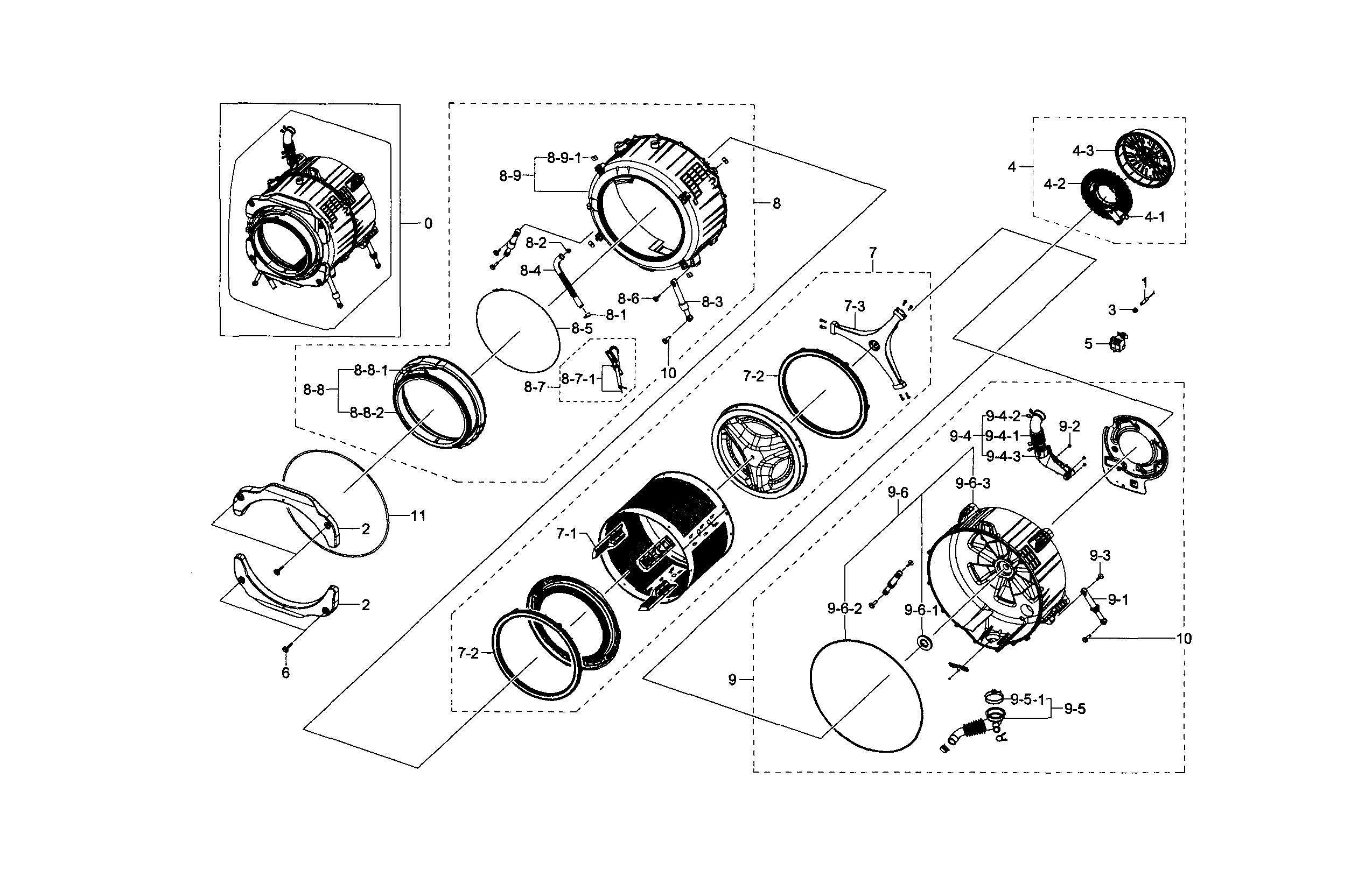 Samsung WF210ANW/XAA-04 tub & drum diagram
