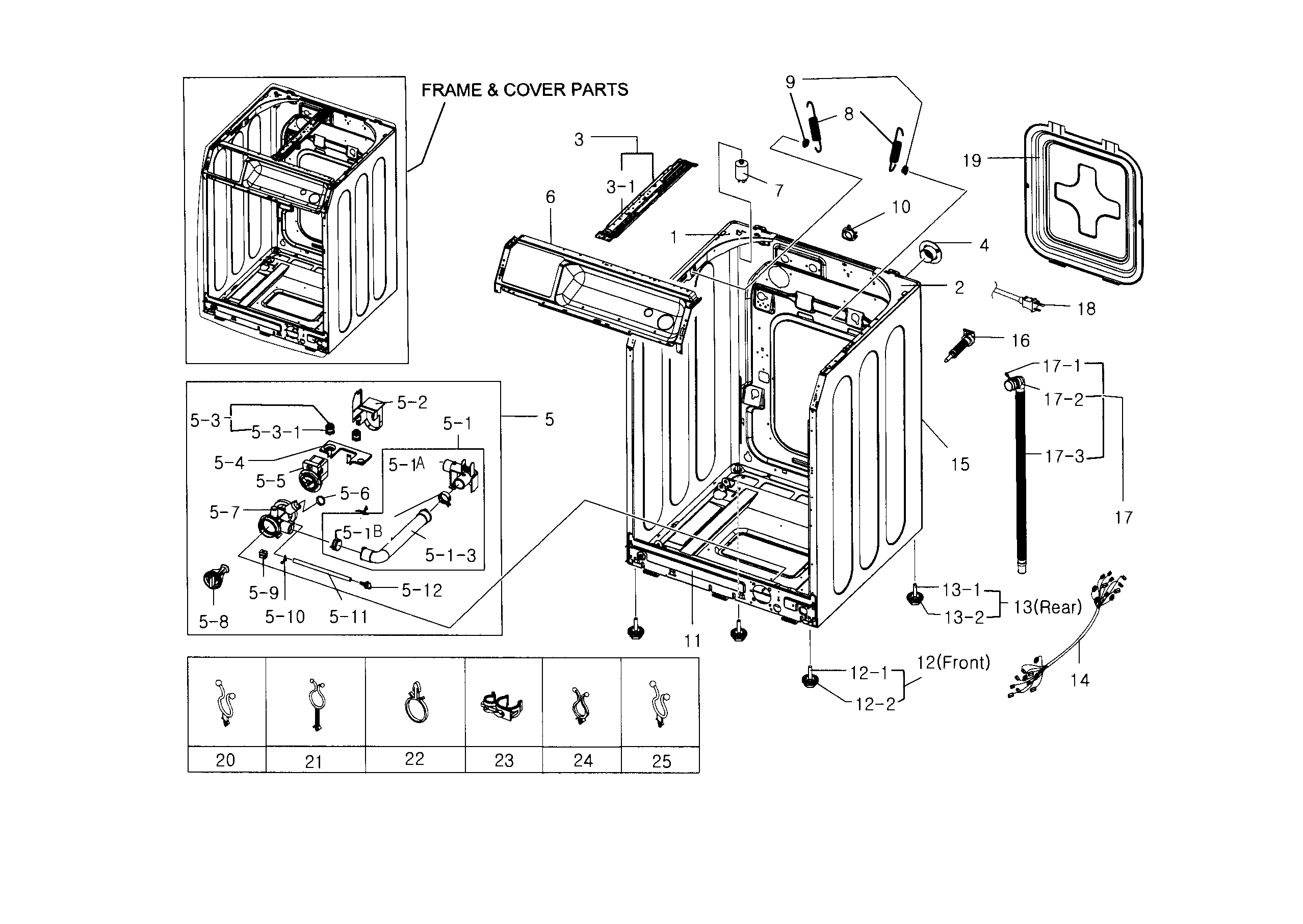 Samsung WF218ANB/XAA-01 frame & cover parts diagram