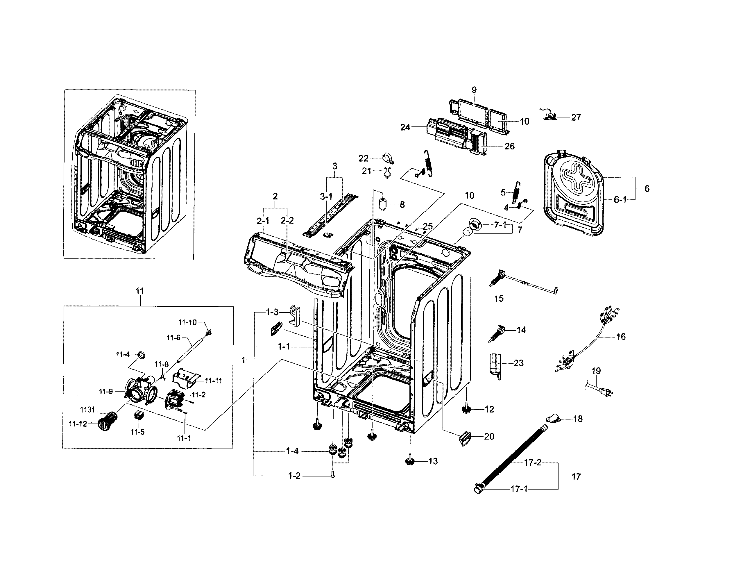 Samsung WF42H5200AF/A2-00 frame & cover parts diagram