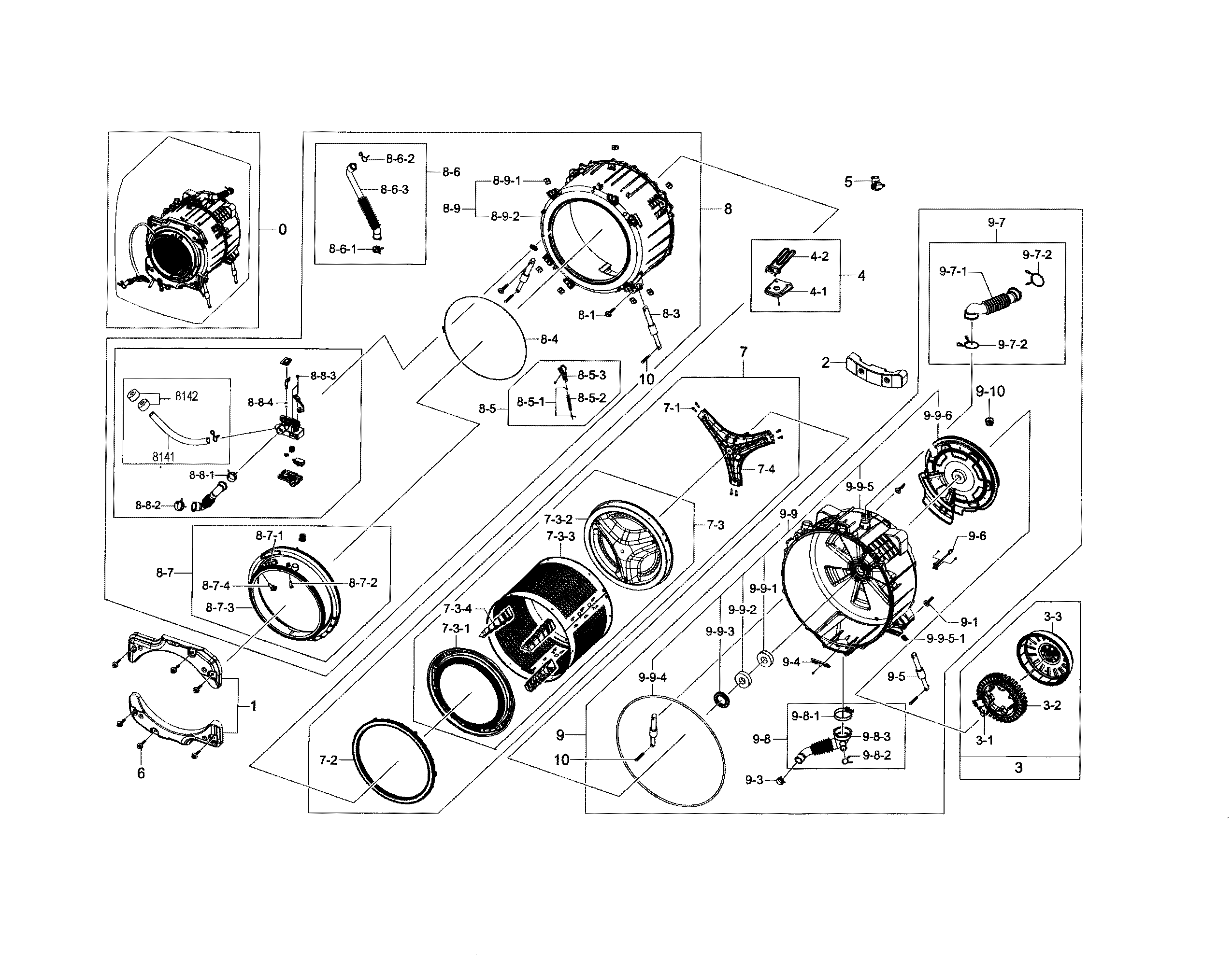 Samsung WF42H5200AF/A2-00 tub & drum diagram