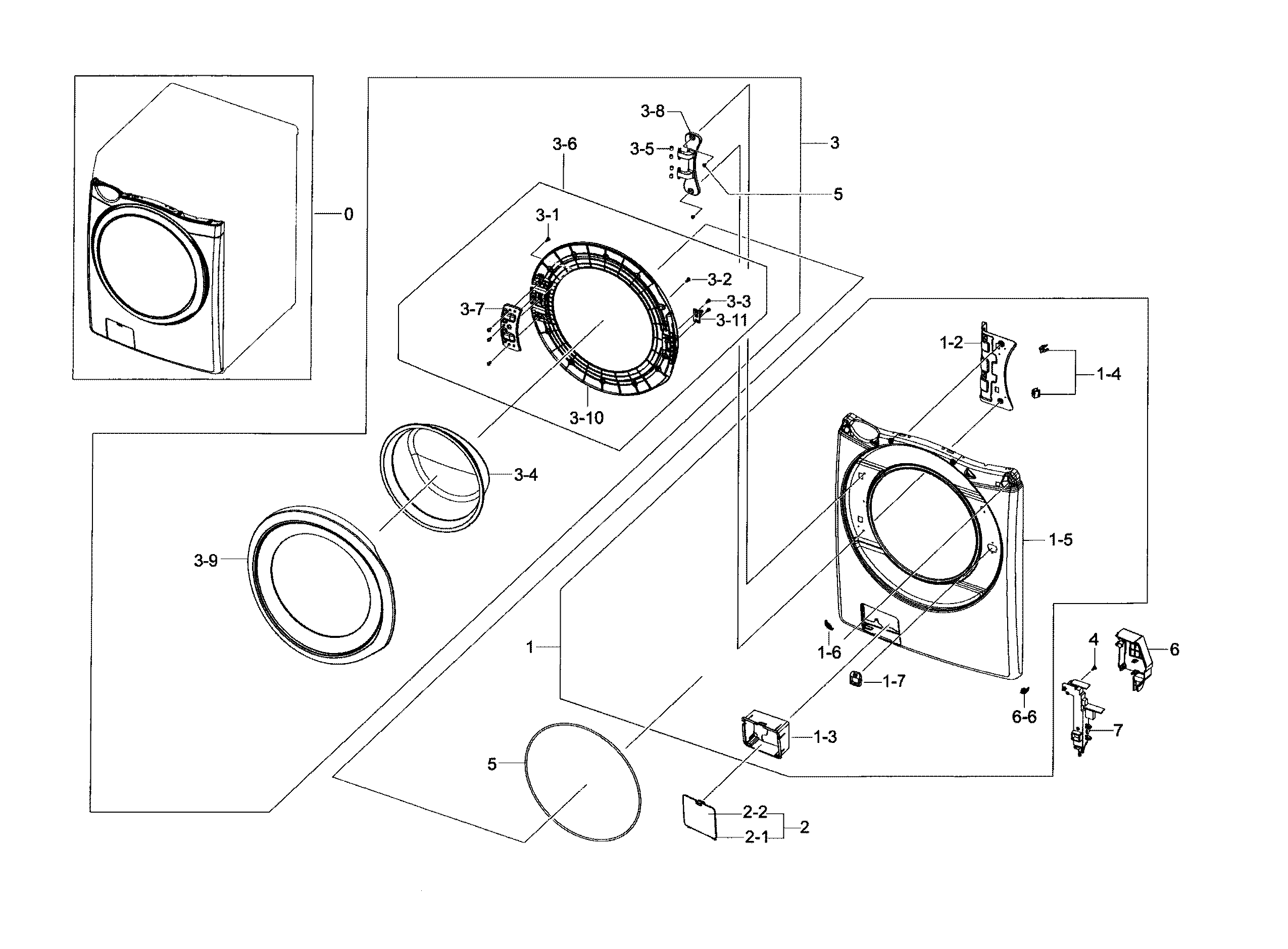 Samsung WF42H5200AF/A2-00 frame front & door diagram