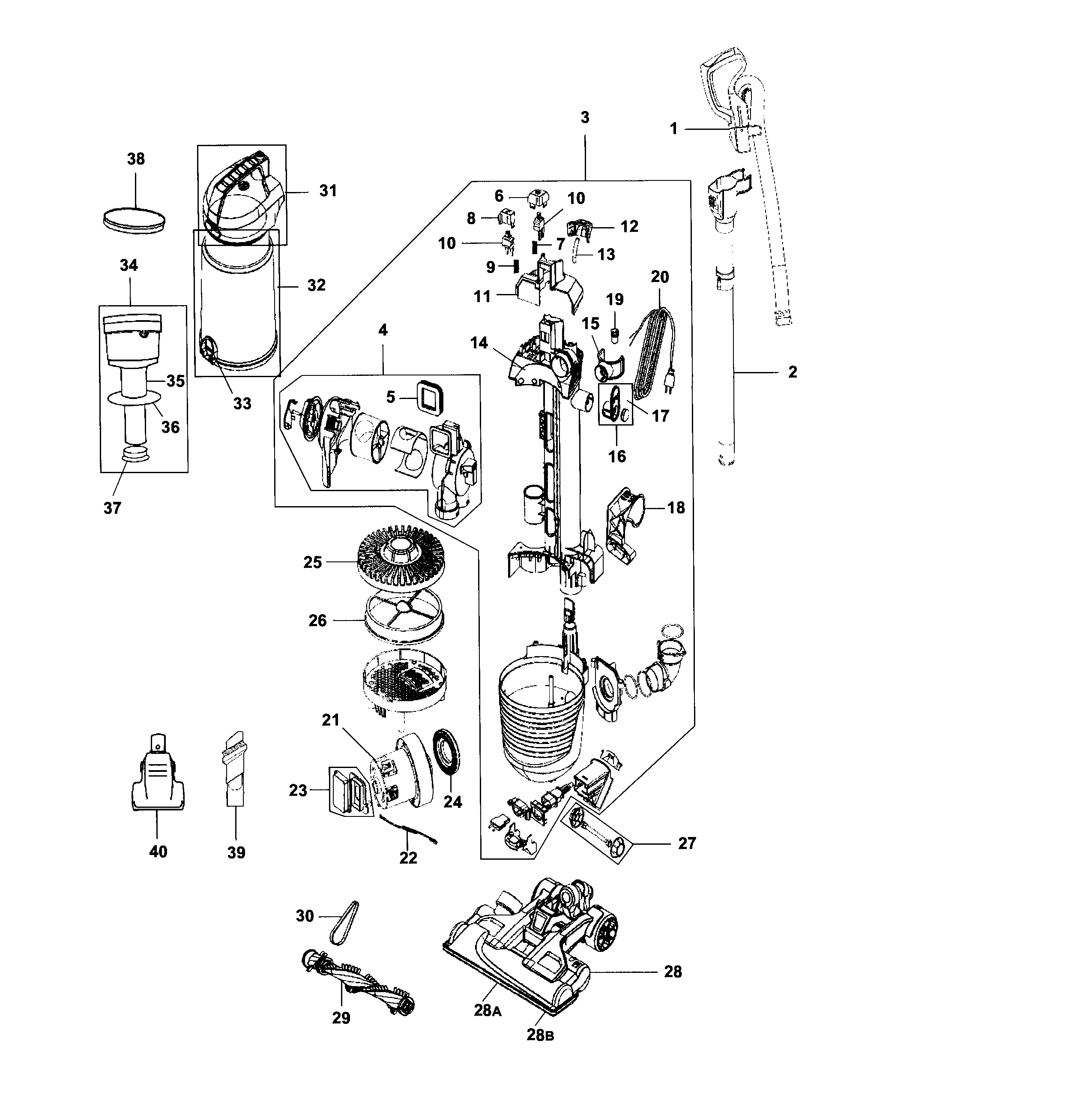 Hoover UH72450 vacuum assy diagram