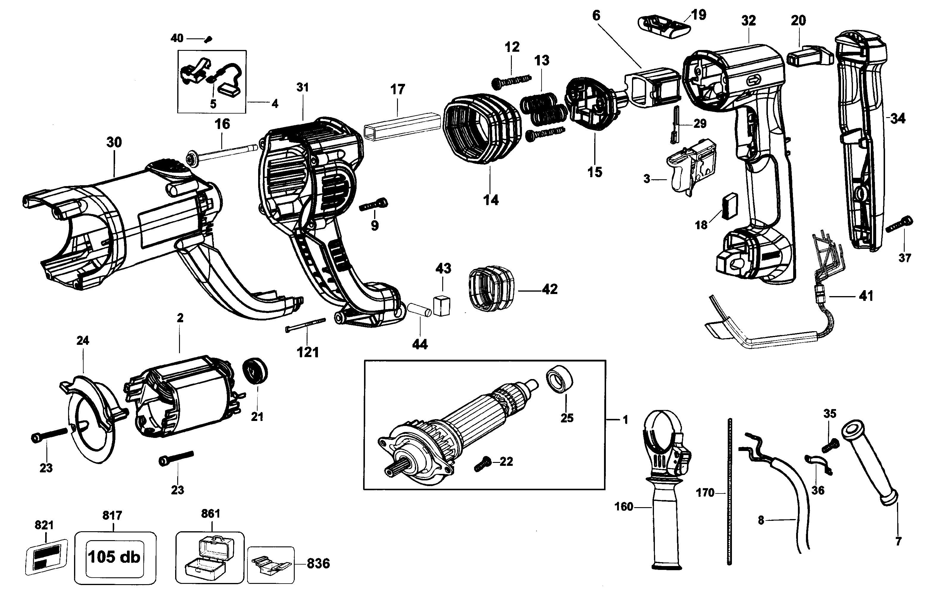 DeWalt D25223K TYPE 2 handle diagram