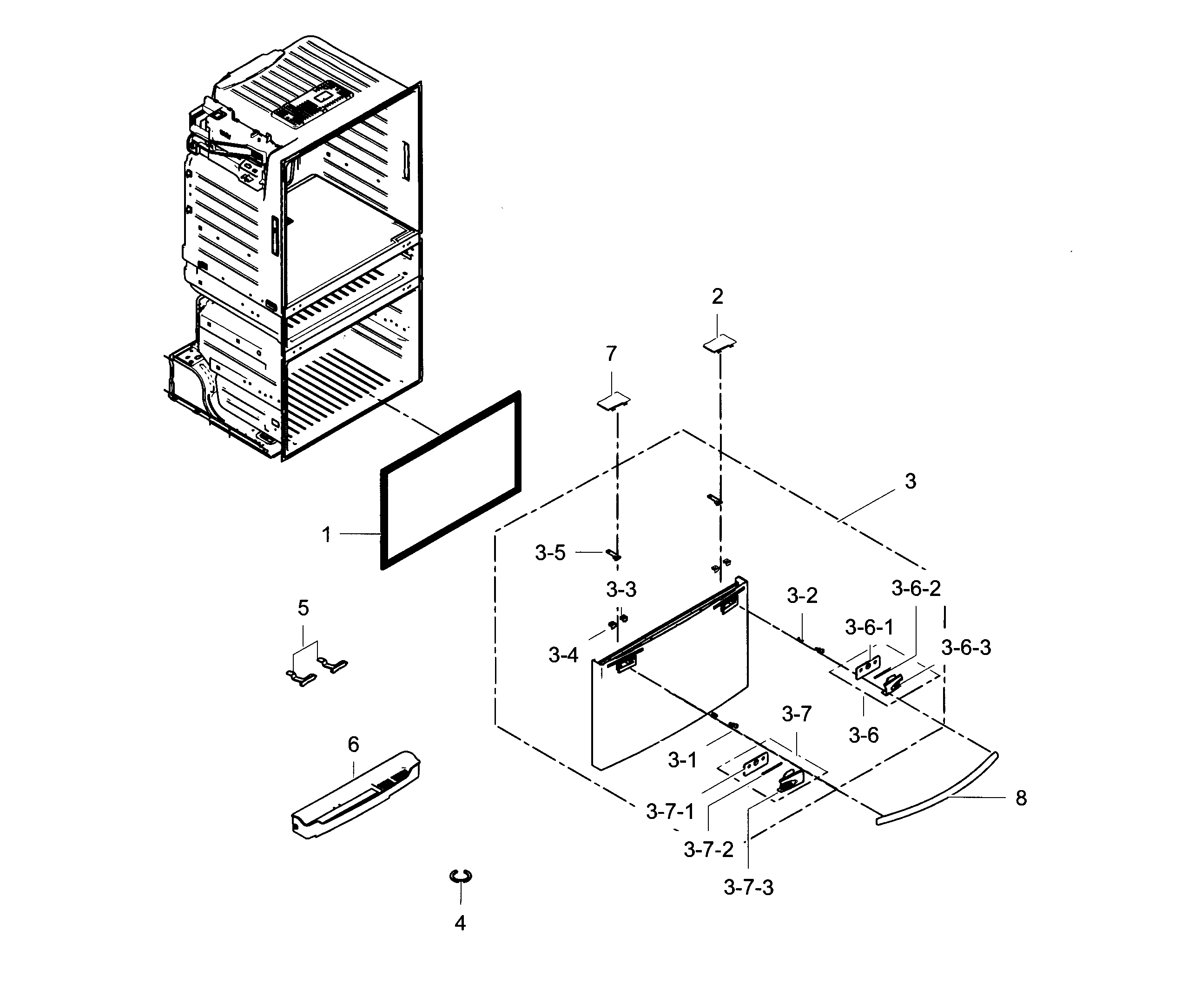 Samsung RF25HMEDBBC/AA-02 freezer door diagram
